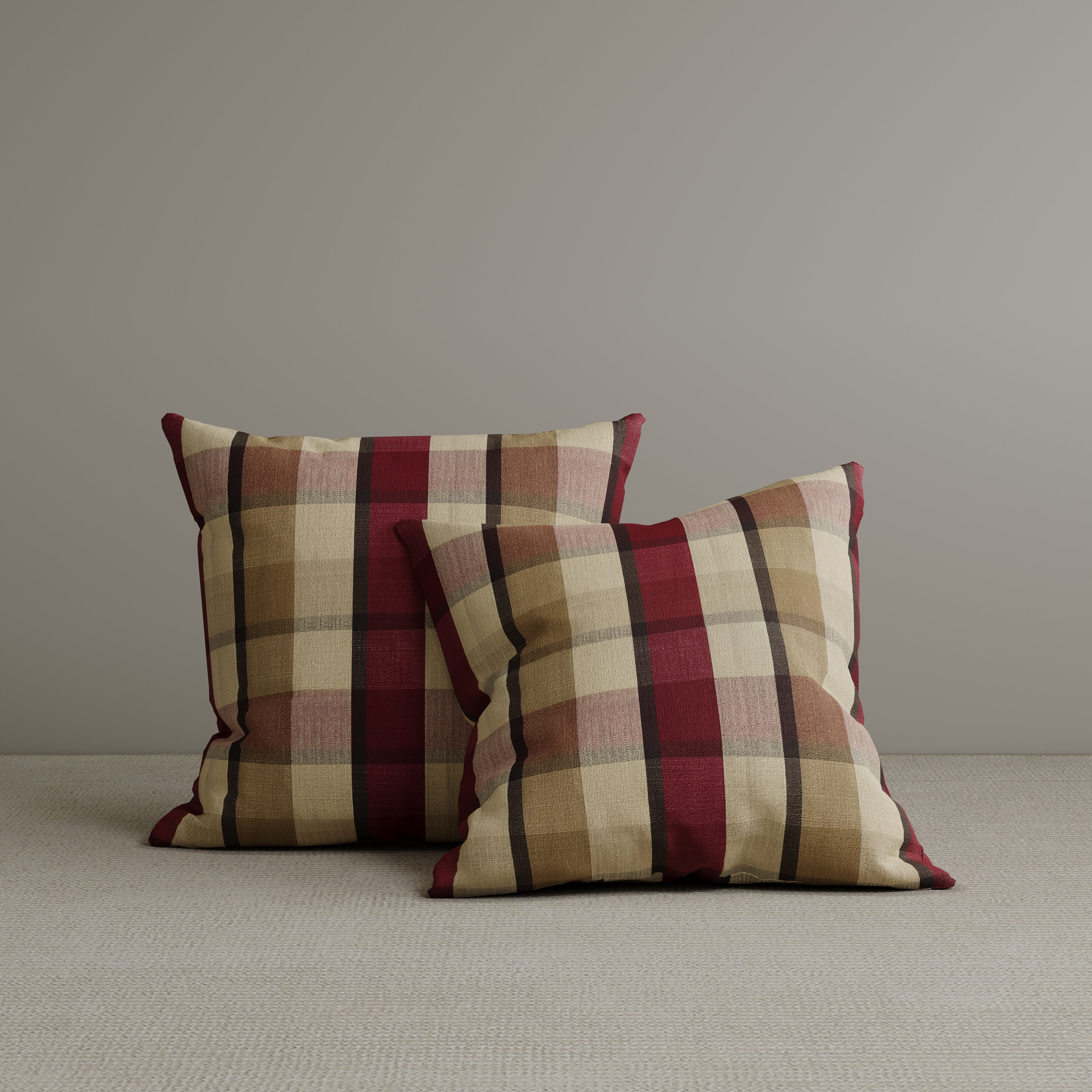 Square Exclusive Design Cushion in Claret Red Check Cotton Linen, 45*45CM