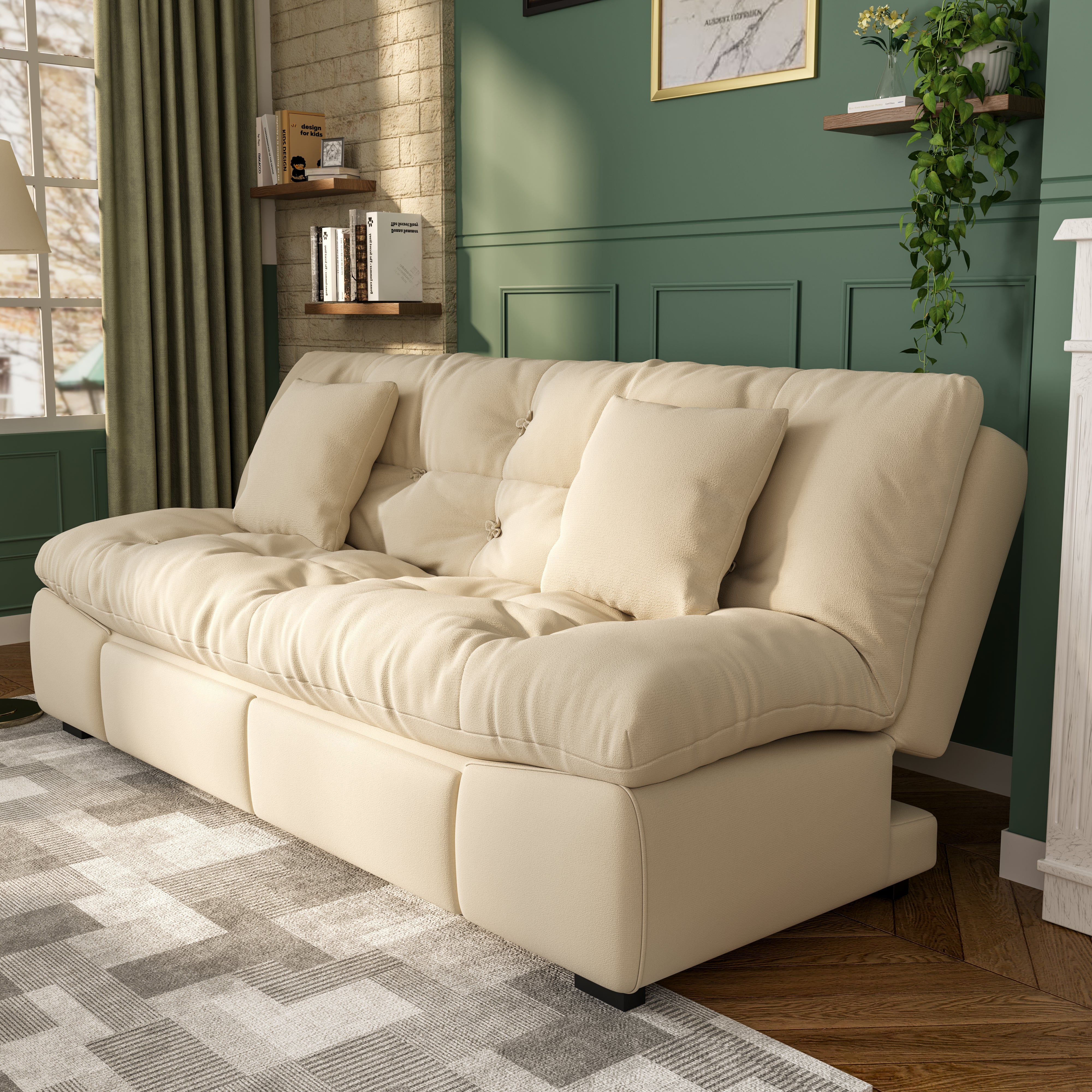 Upgrade Cream Cloud Double Folding Sofa Bed with Storage