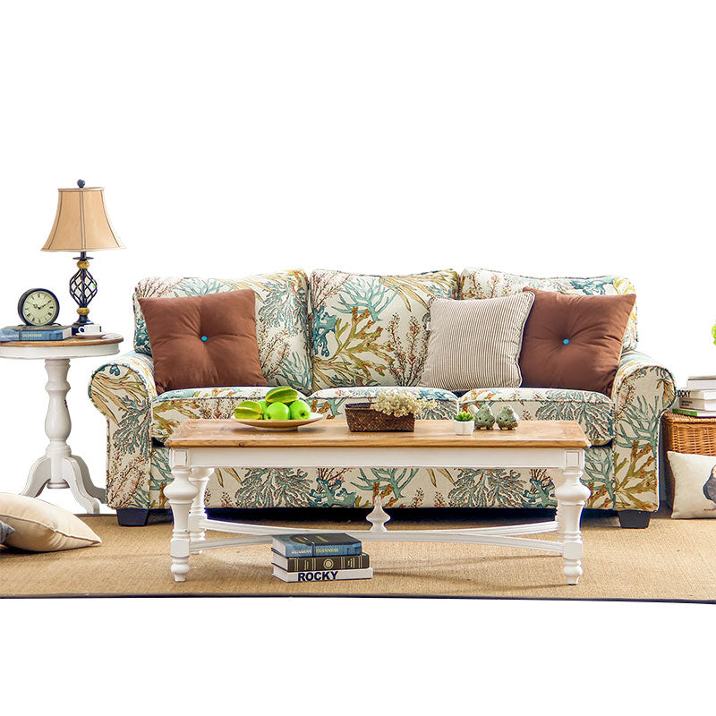 Retro Blue Coral Flower Pattern 3 Seater with FREE Throw Pillows