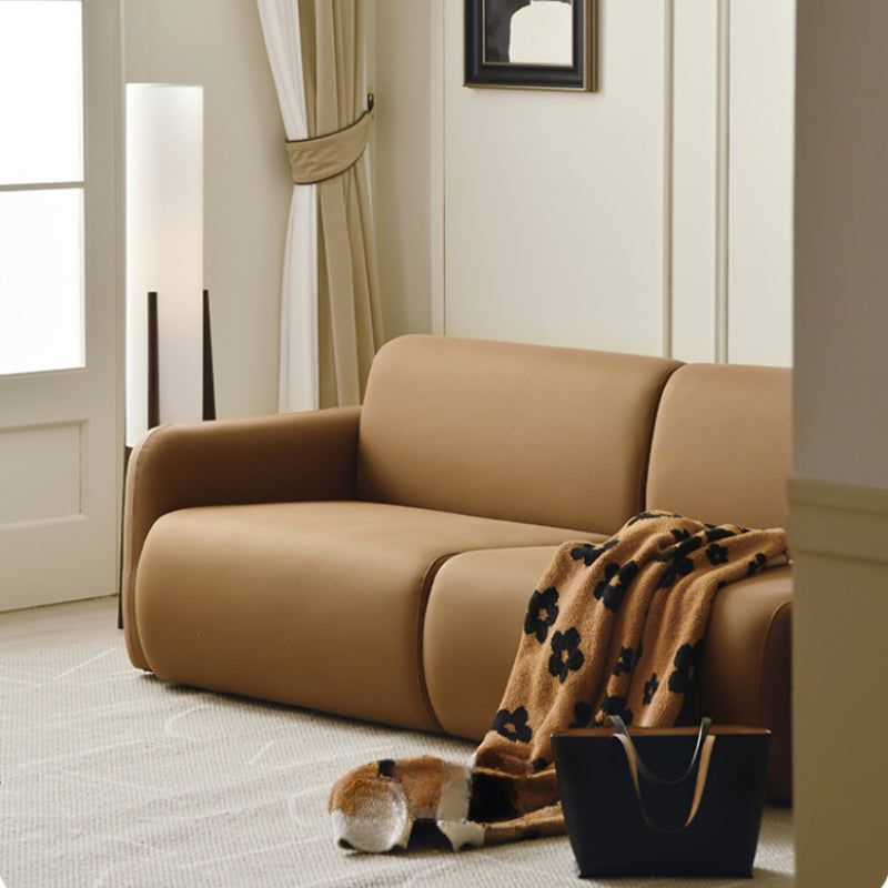 Chocolate Mousse Smooth Leathaire Fabric 2-Seater Sofa