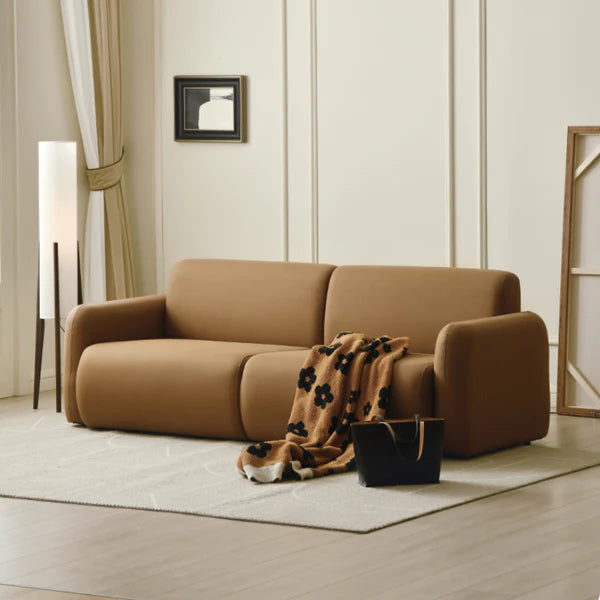 Chocolate Mousse Smooth Leathaire Fabric 2-Seater Sofa