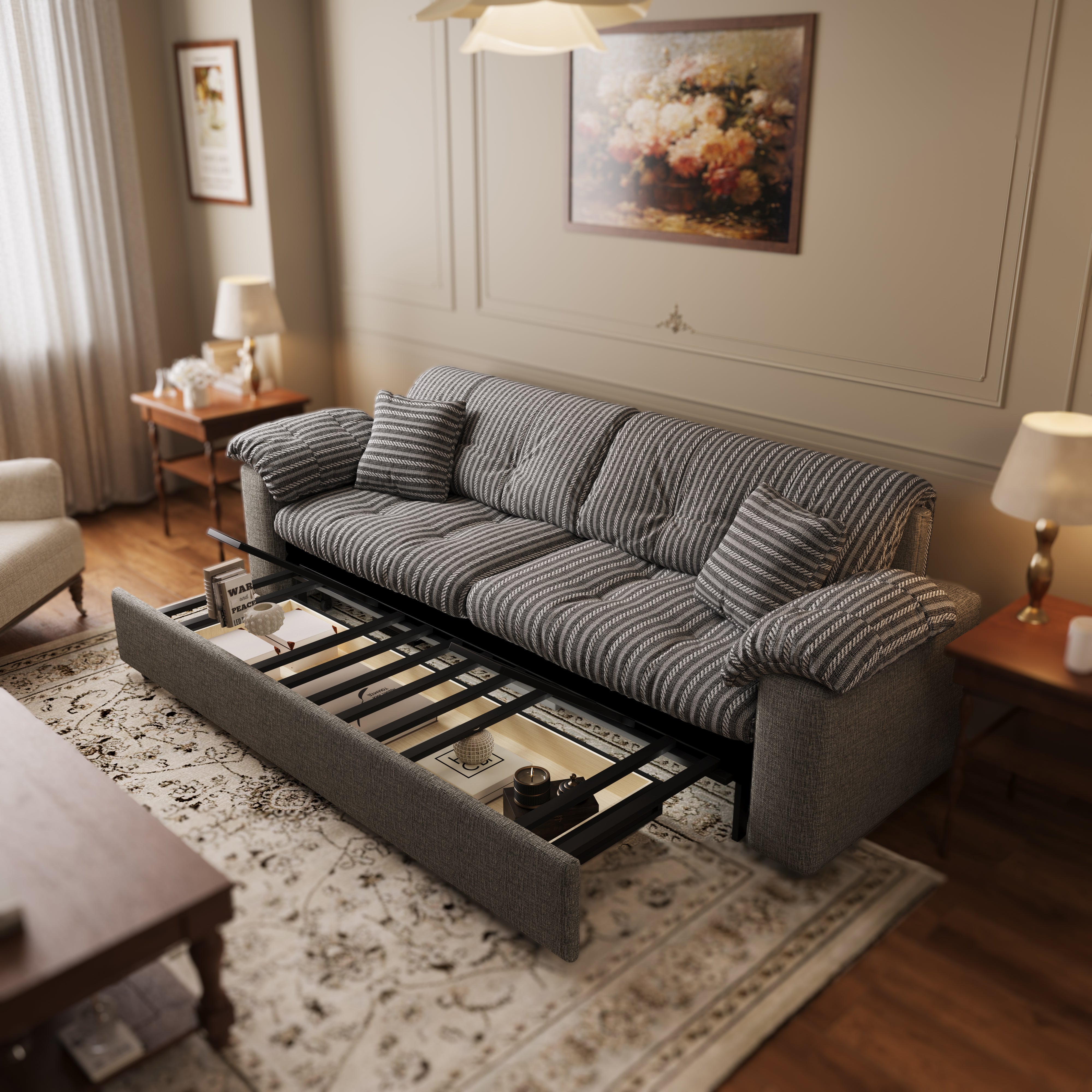 Multifunctional Sleeper Pull Out 2 Seater Sofa Bed with Storage Space