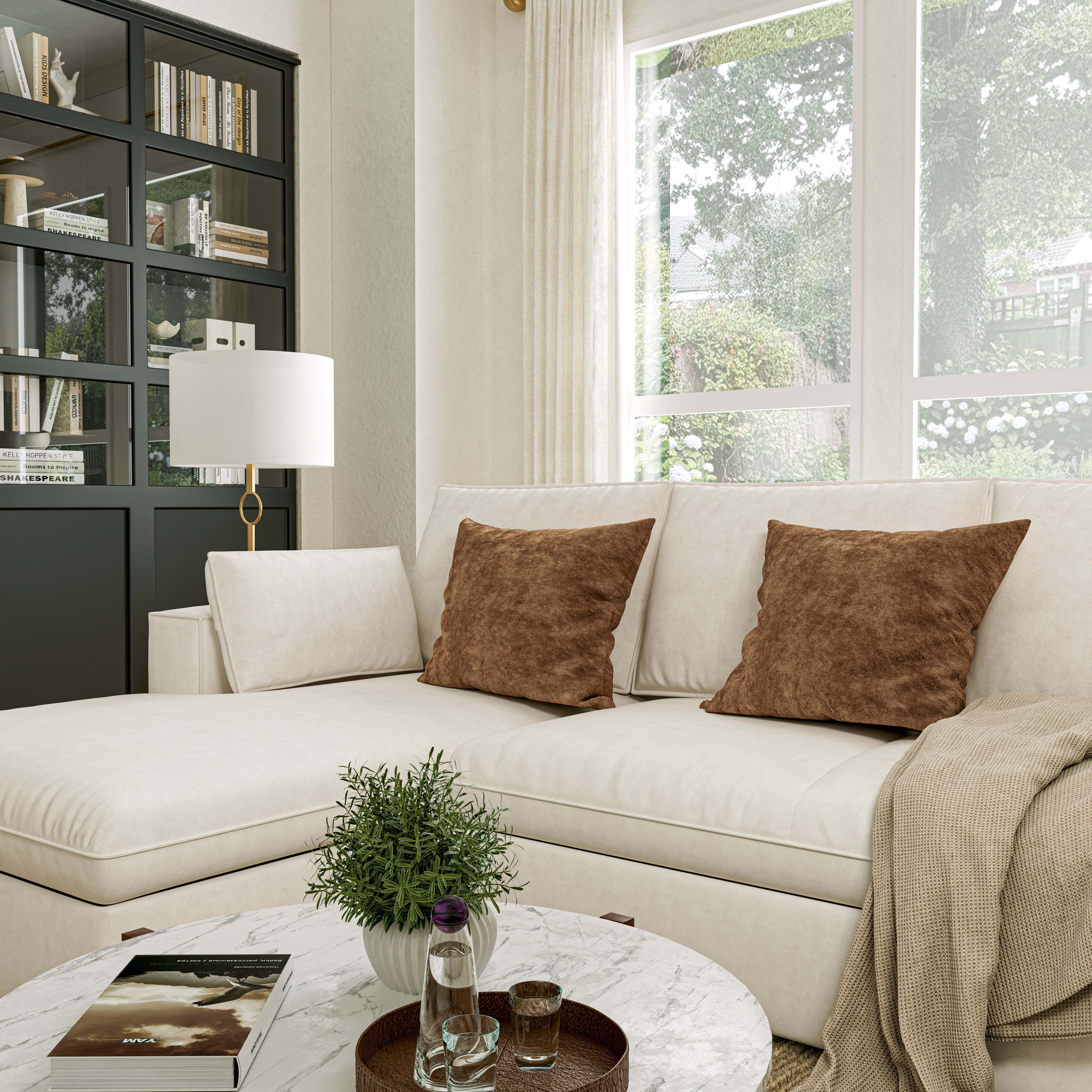 Cottonfy Creamy Tofu Block Pull Out Sofa Bed with Storage Guest Sleeper