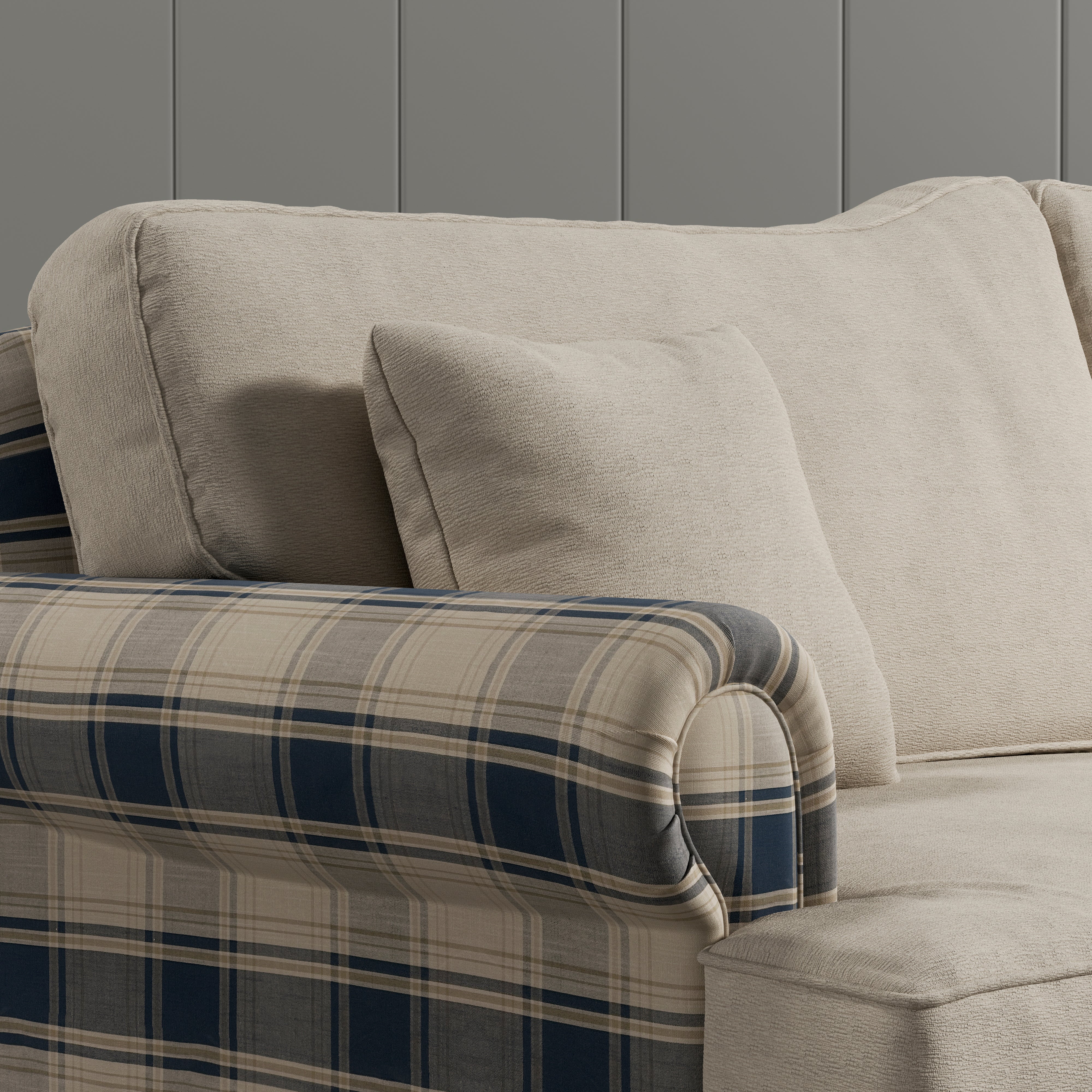 Cottonfy Heritage Plaid Skirted Sofa with Concealed Storage Drawers