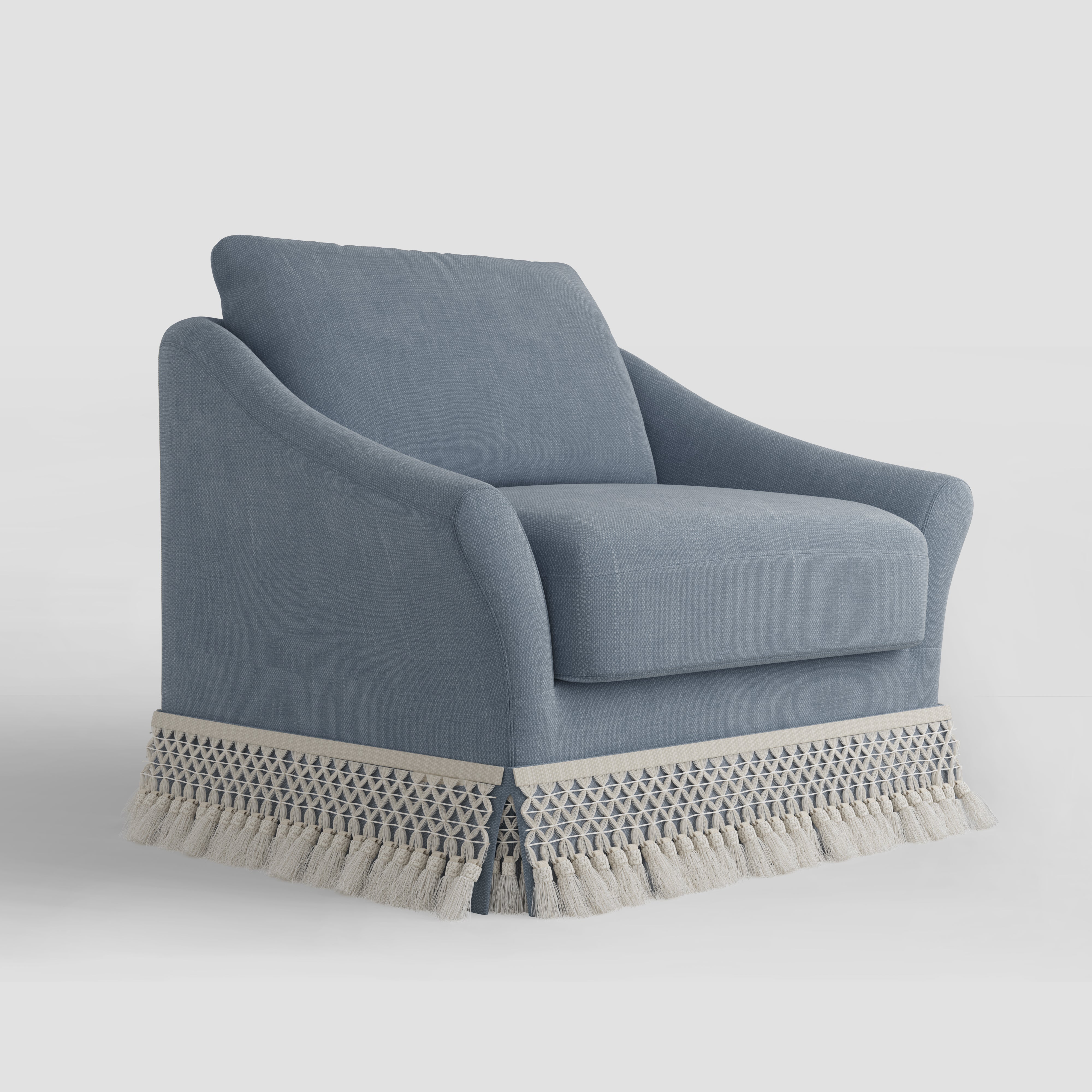 Curved Arm Sofa with Fringed Trim and Removable Cover