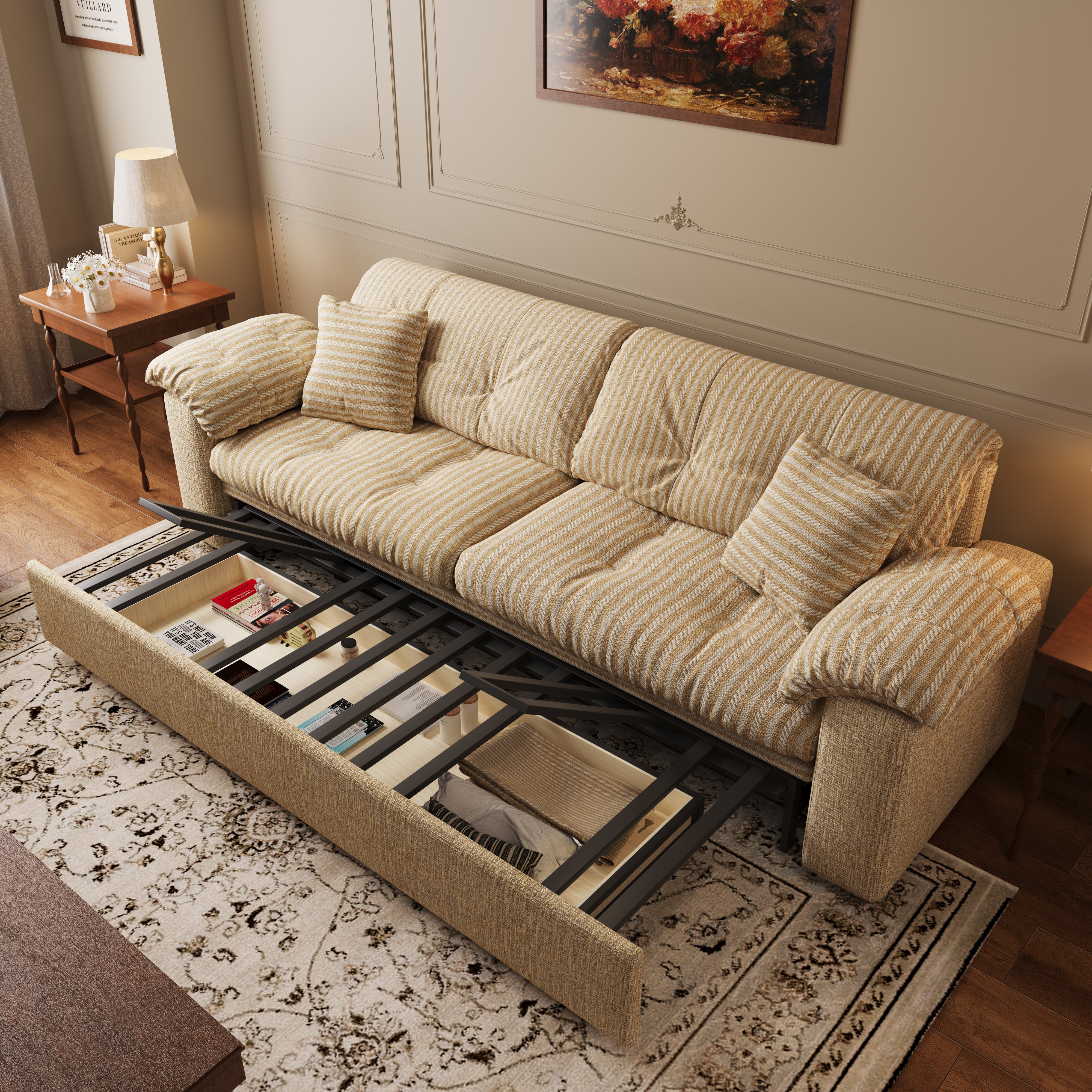 Multifunctional Sleeper Pull Out 2 Seater Sofa Bed with Storage Space