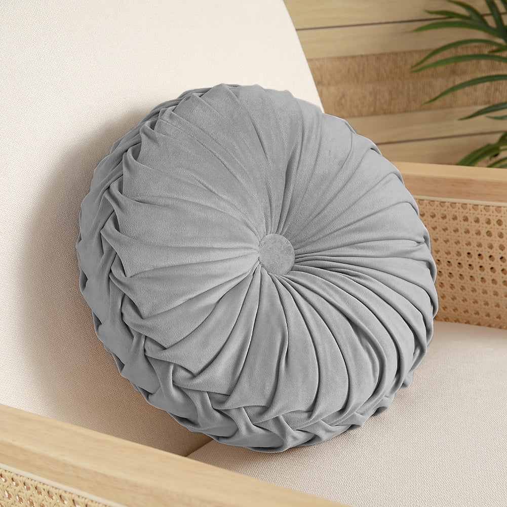 Round Pleated Pumpkin Velvet Cushion Grey