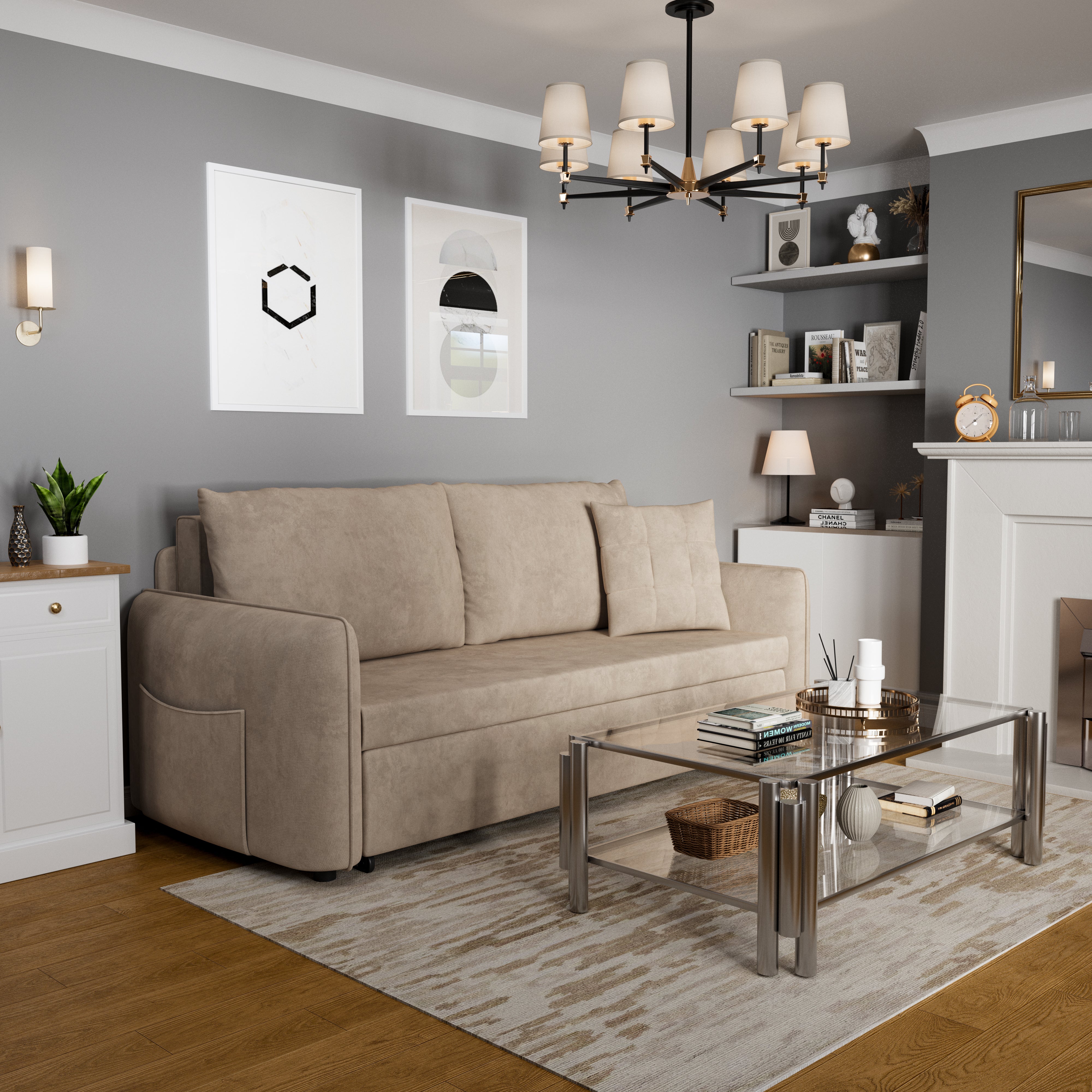 Cottonfy Upgrade Adjustable Multifunctional 3 Seater Sofa Bed with Storage Space