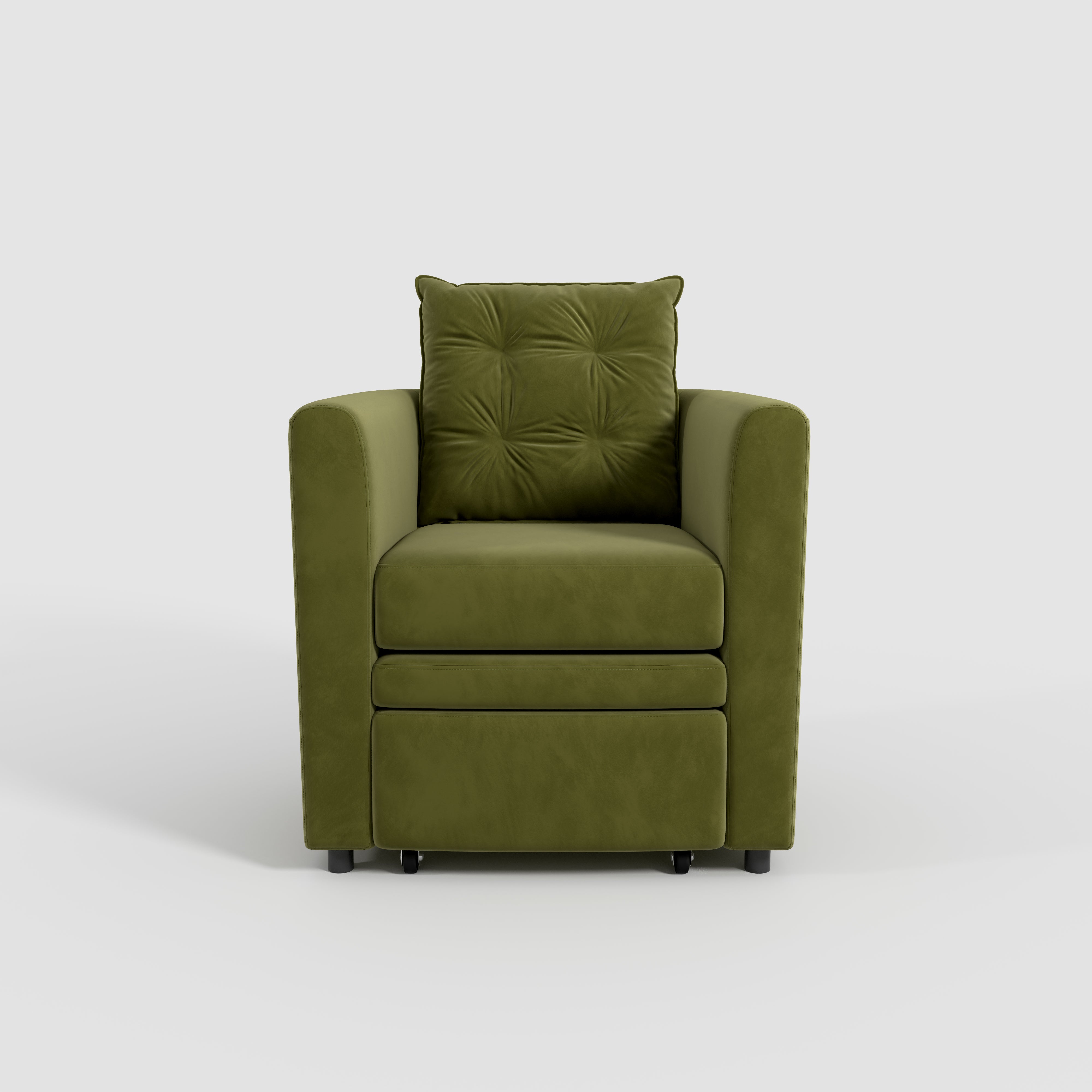 Green Velvet Snuggler Chair with Hidden Storage Footstool