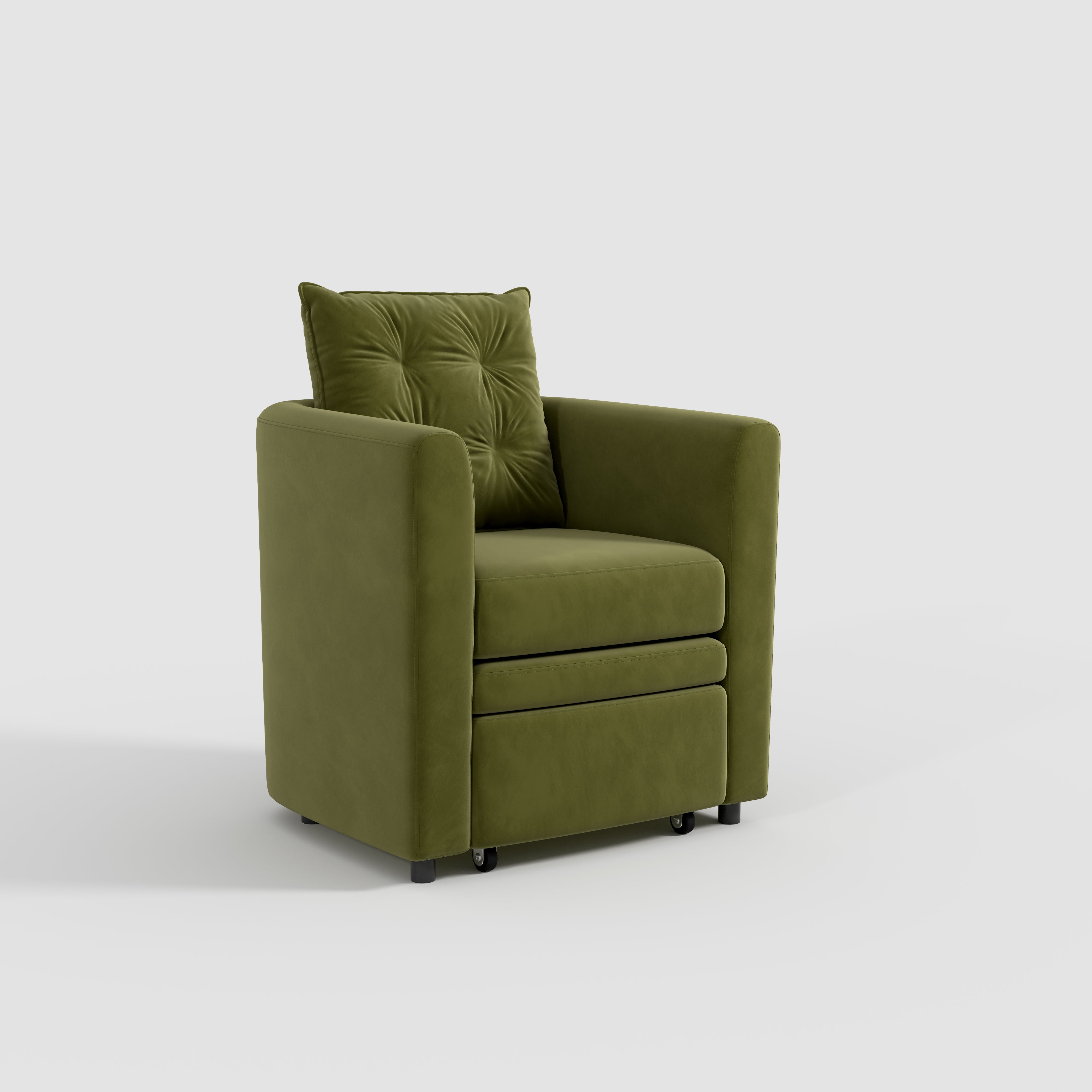 Green Velvet Snuggler Chair with Hidden Storage Footstool