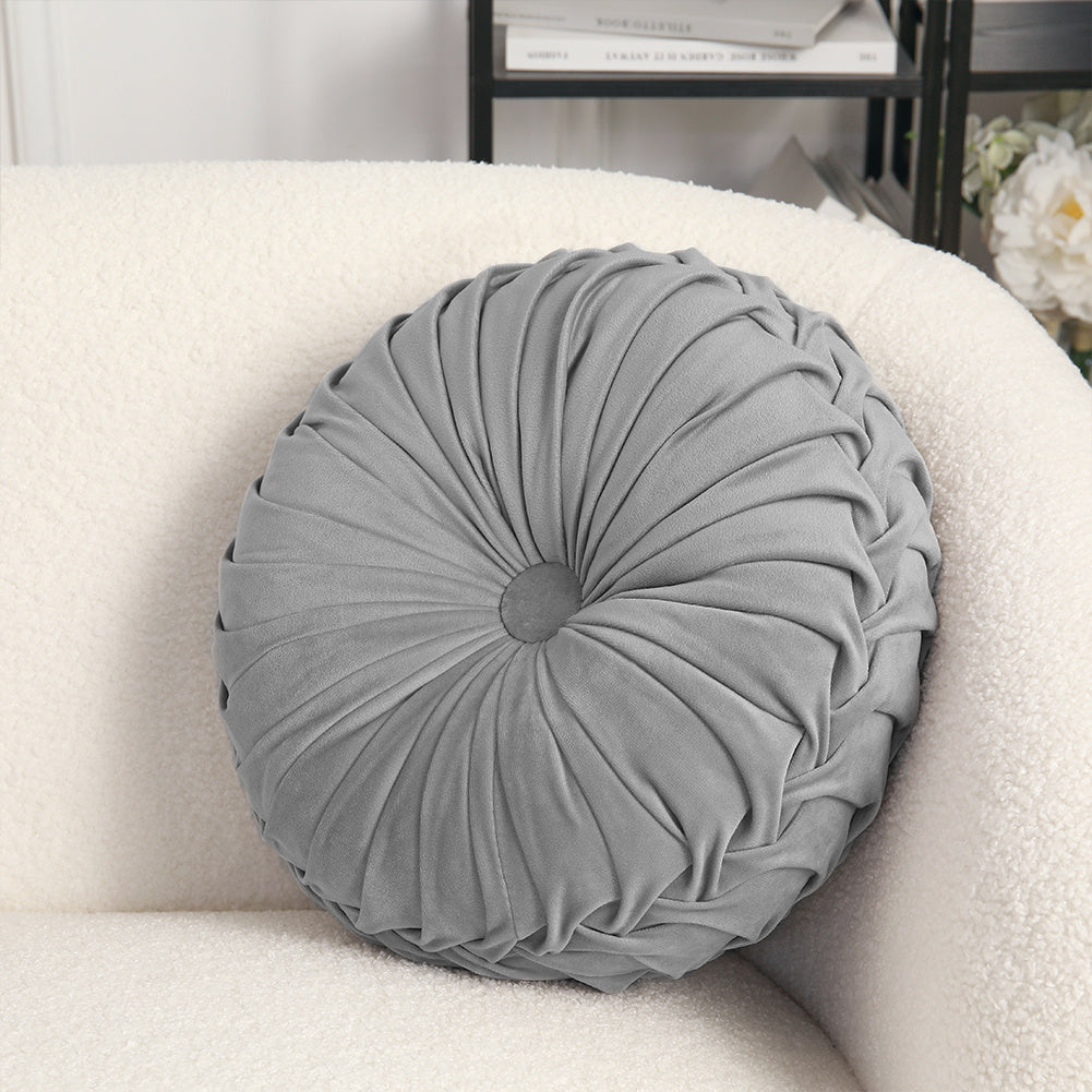 Round Pleated Pumpkin Velvet Cushion Grey