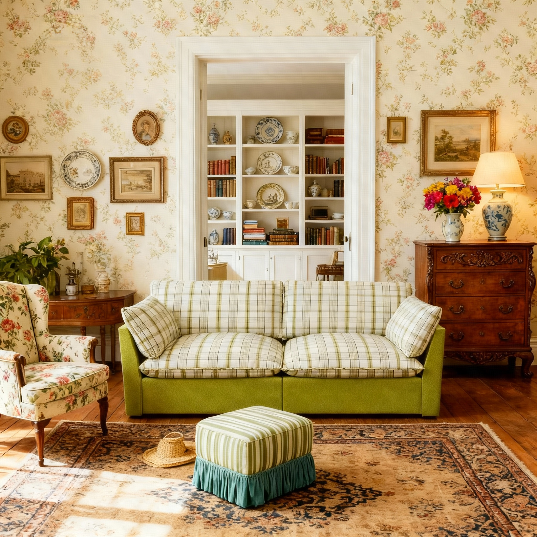 British Retro Check & Striped Sofa with Removable Covers