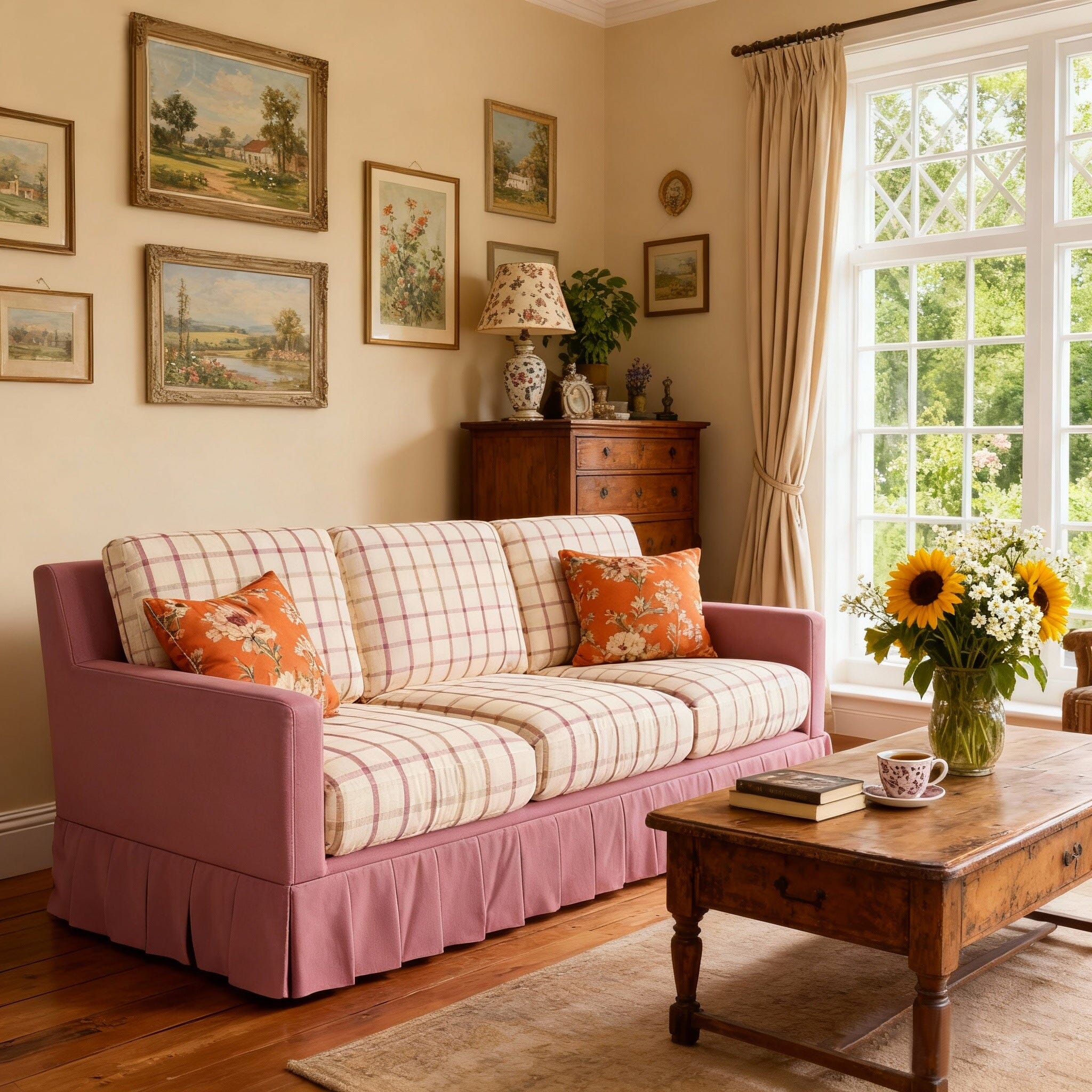 Cottonfy Country Check Sofa with Removable Skirted Covers Living and Home 