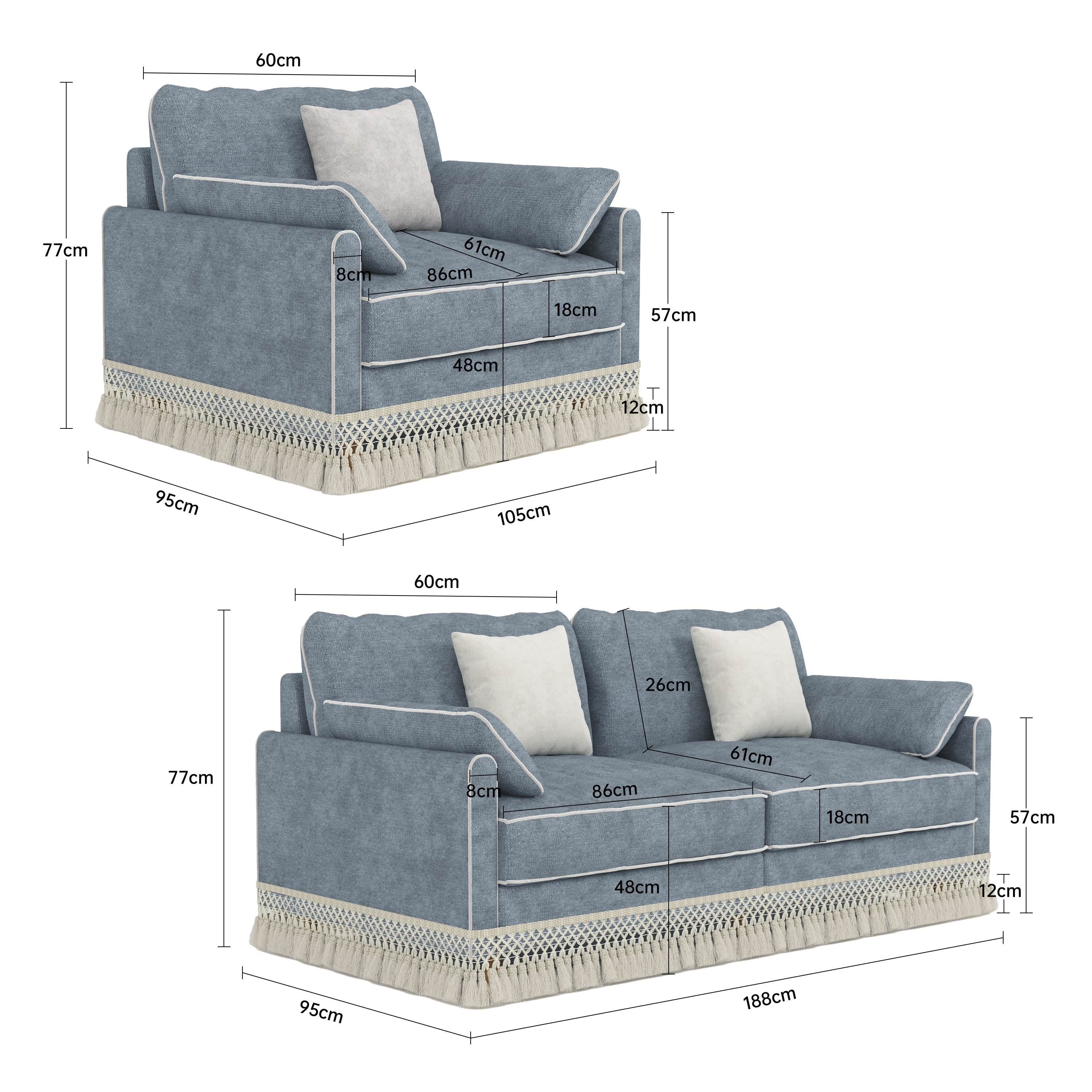 Cotton Linen Detachable Modular Sofa with Fringed Trim