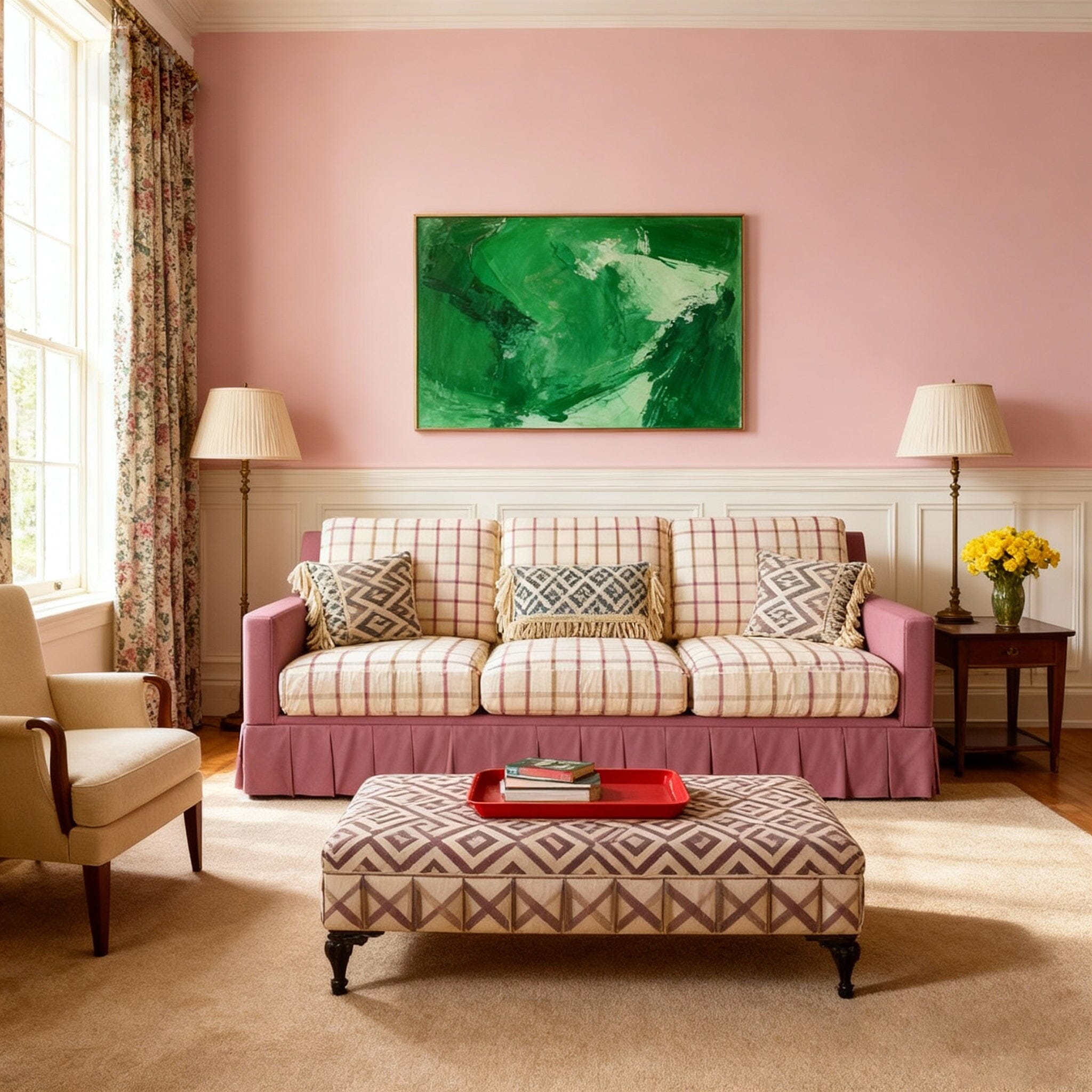 Cottonfy Country Check Sofa with Removable Skirted Covers Living and Home 