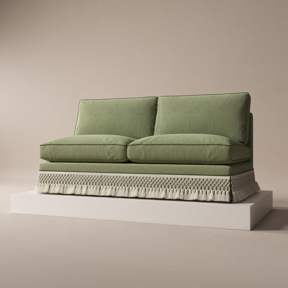 Armless Sofa with Fringed Trim and Removable Covers