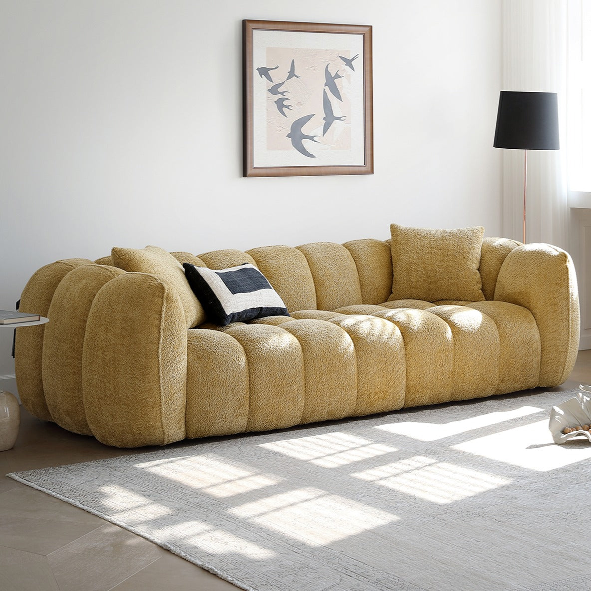 French Retro Pumpkin Shape Simple Multi-Person Sofa