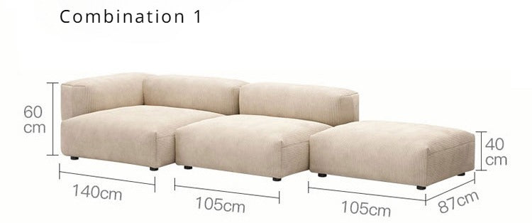 Corduroy Modular Wide Seat Chaise Sofa Block