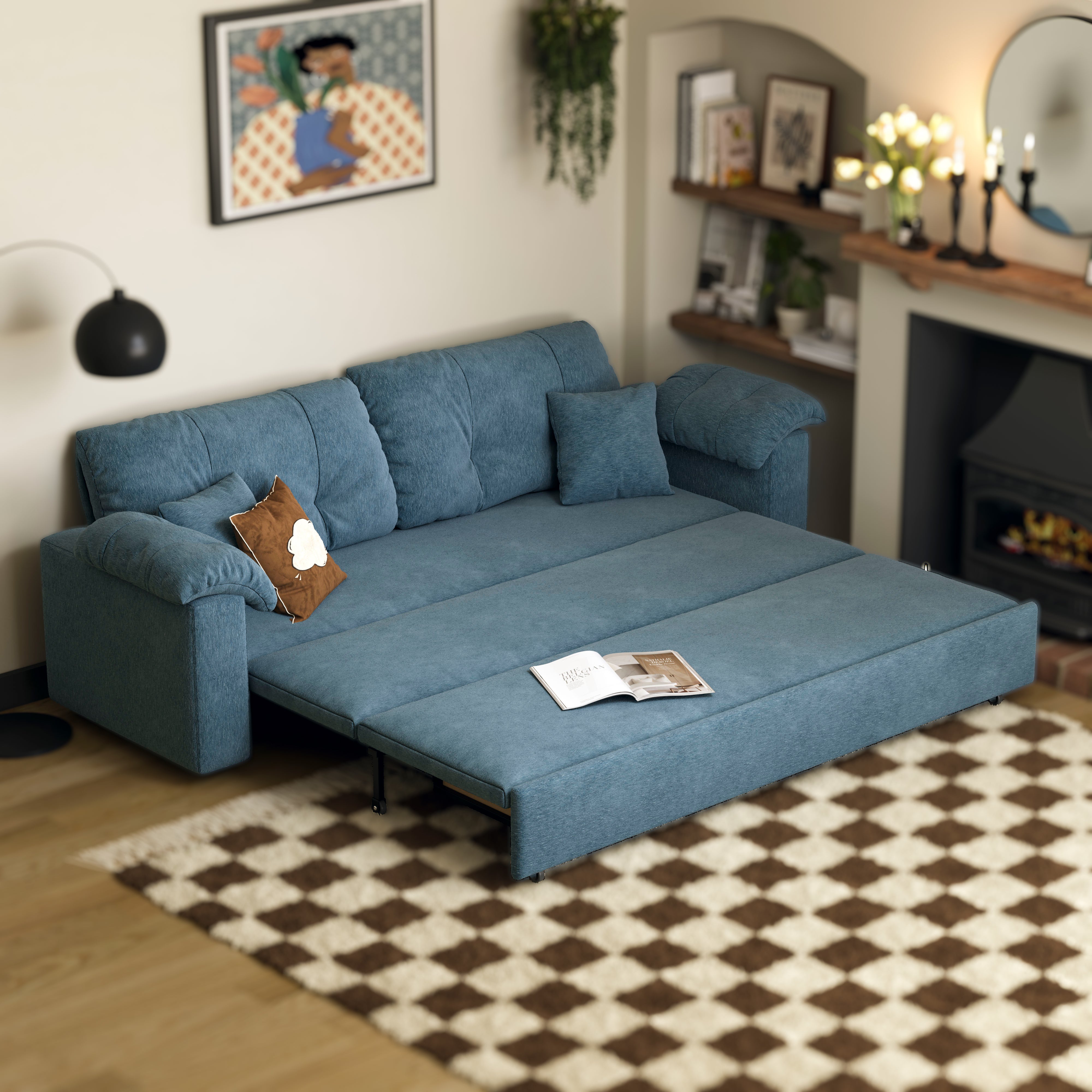 Multifunctional Sleeper Pull Out 2 Seater Sofa Bed with Storage Space