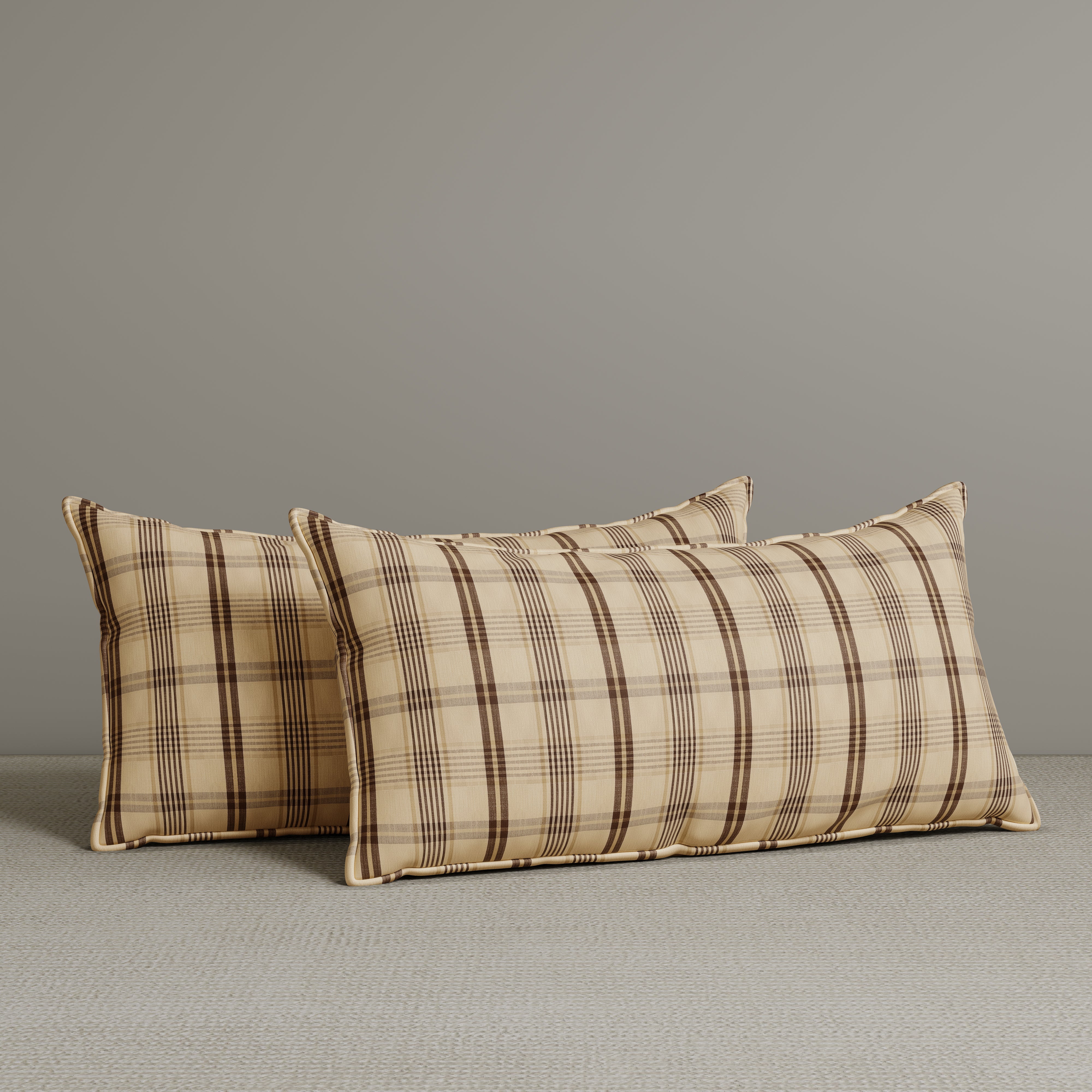 Exclusive Waist Cushion in Cocoa Checkered Cotton Linen, 56*27*12 CM