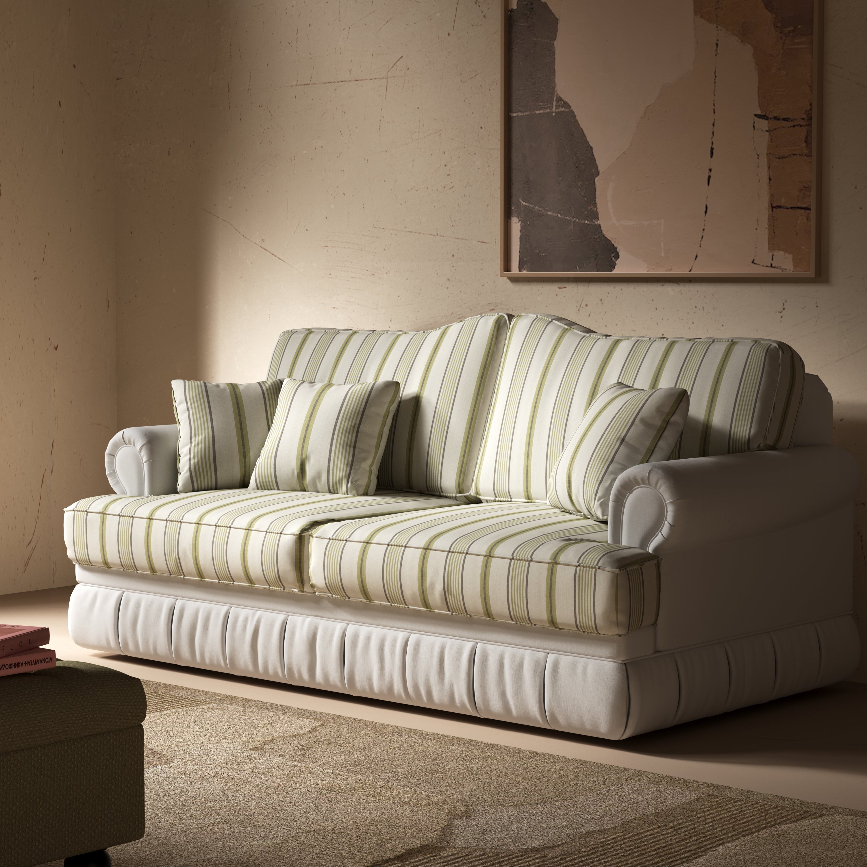 Cottonfy Heritage Plaid Skirted Sofa with Concealed Storage Drawers