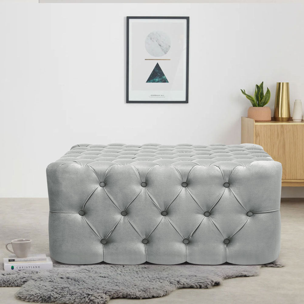 Cubic Velvet Buttoned Footrest Stool