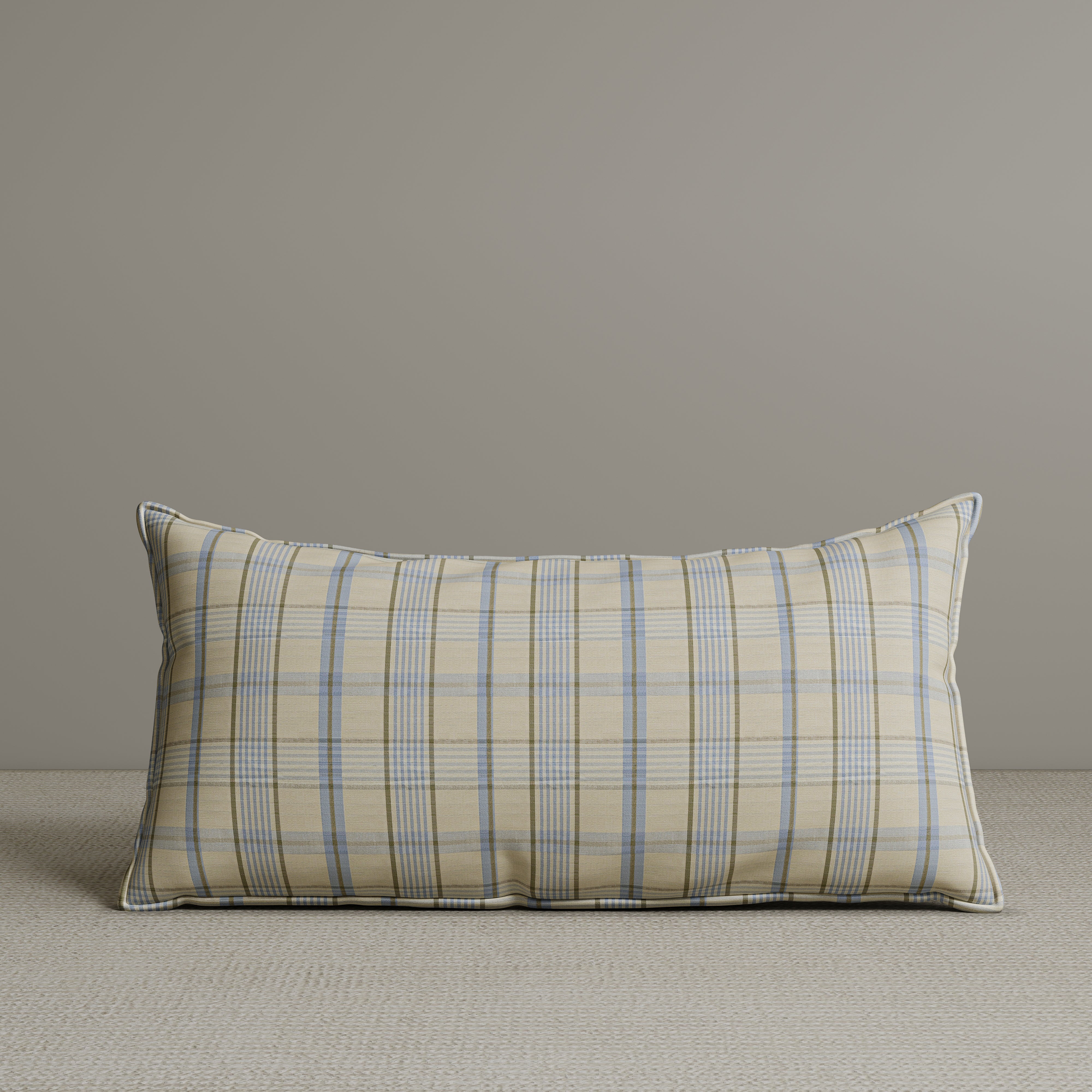 Exclusive Waist Cushion in Sky Blue Checkered Cotton Linen, 56*27*12 CM