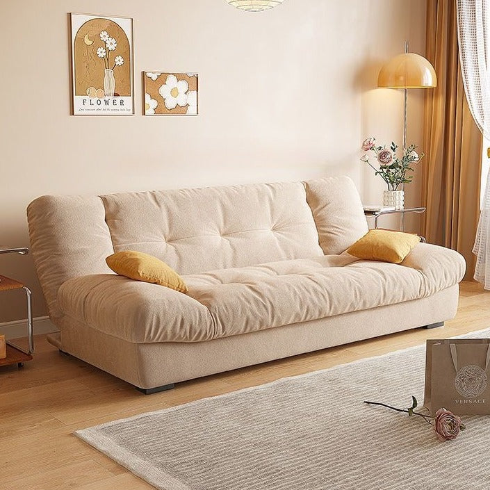 French Cream Cloud Double Folding Sofa Bed with 2 Pillows