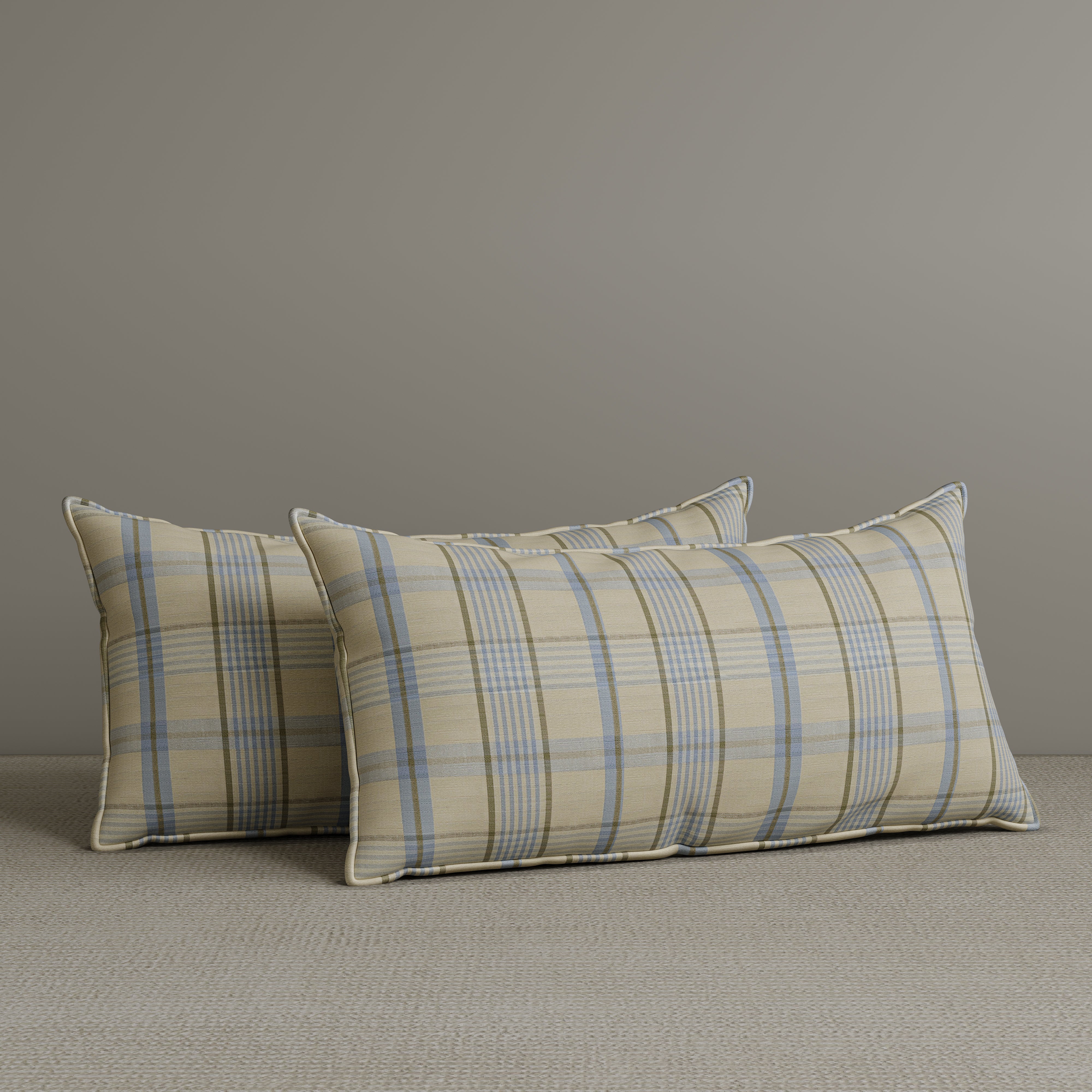Exclusive Waist Cushion in Sky Blue Checkered Cotton Linen, 56*27*12 CM
