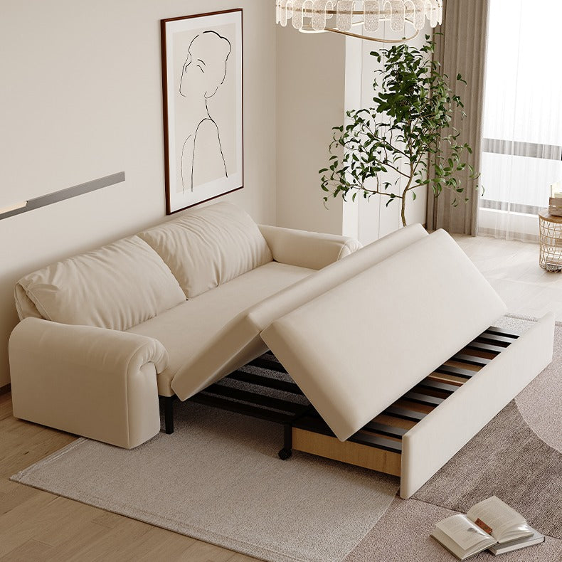 Cream Convertible Sleeper Sofa Bed with Drawers