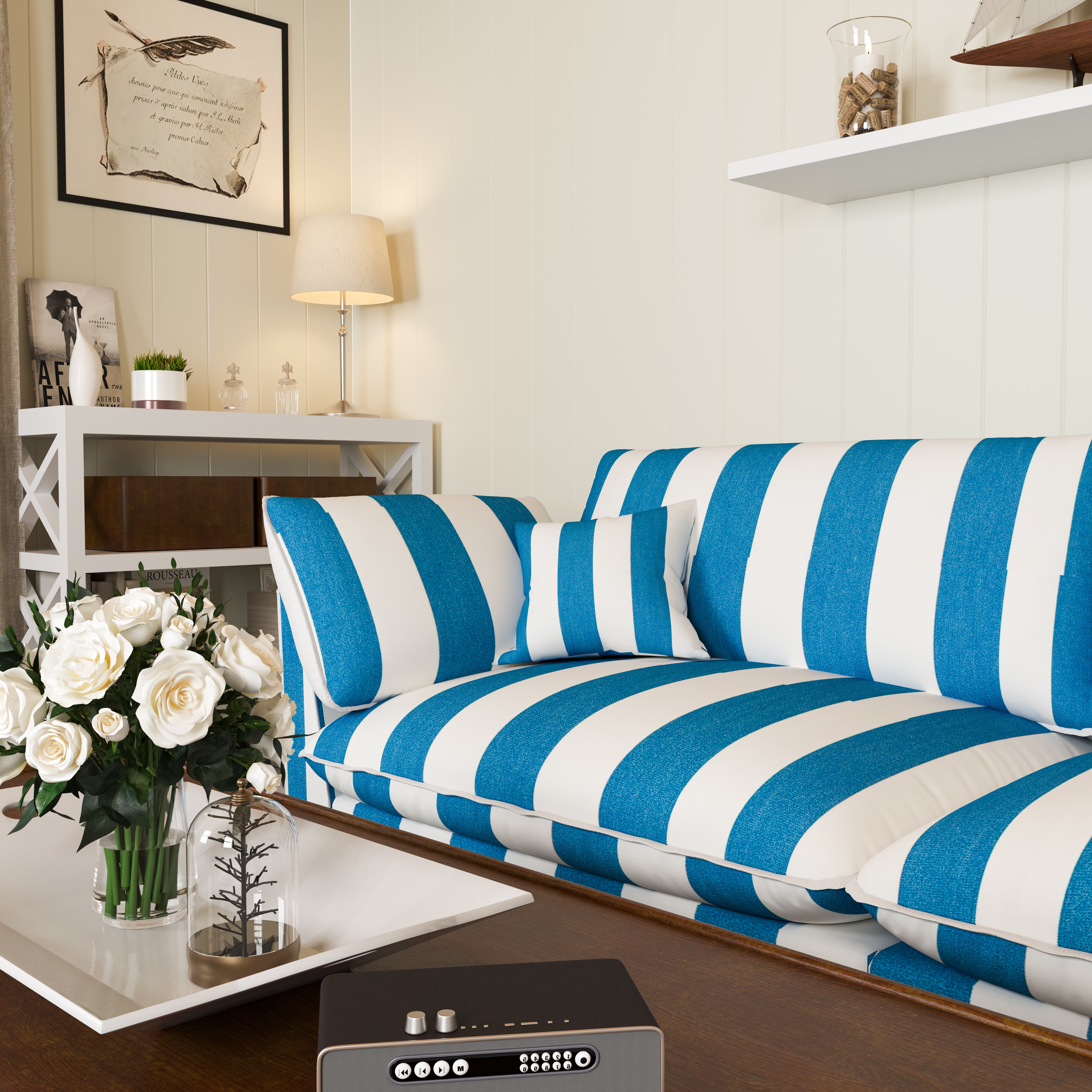 Cottonfy Retro Striped Fabric Handmade Sofa