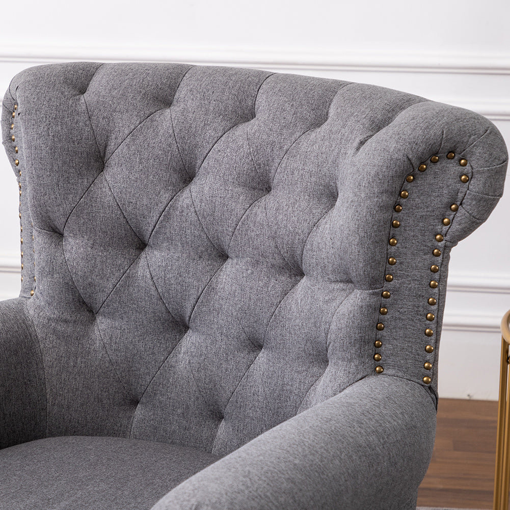 Mid-Century Deep Seating Nailhead Chesterfield Wingback Armchair