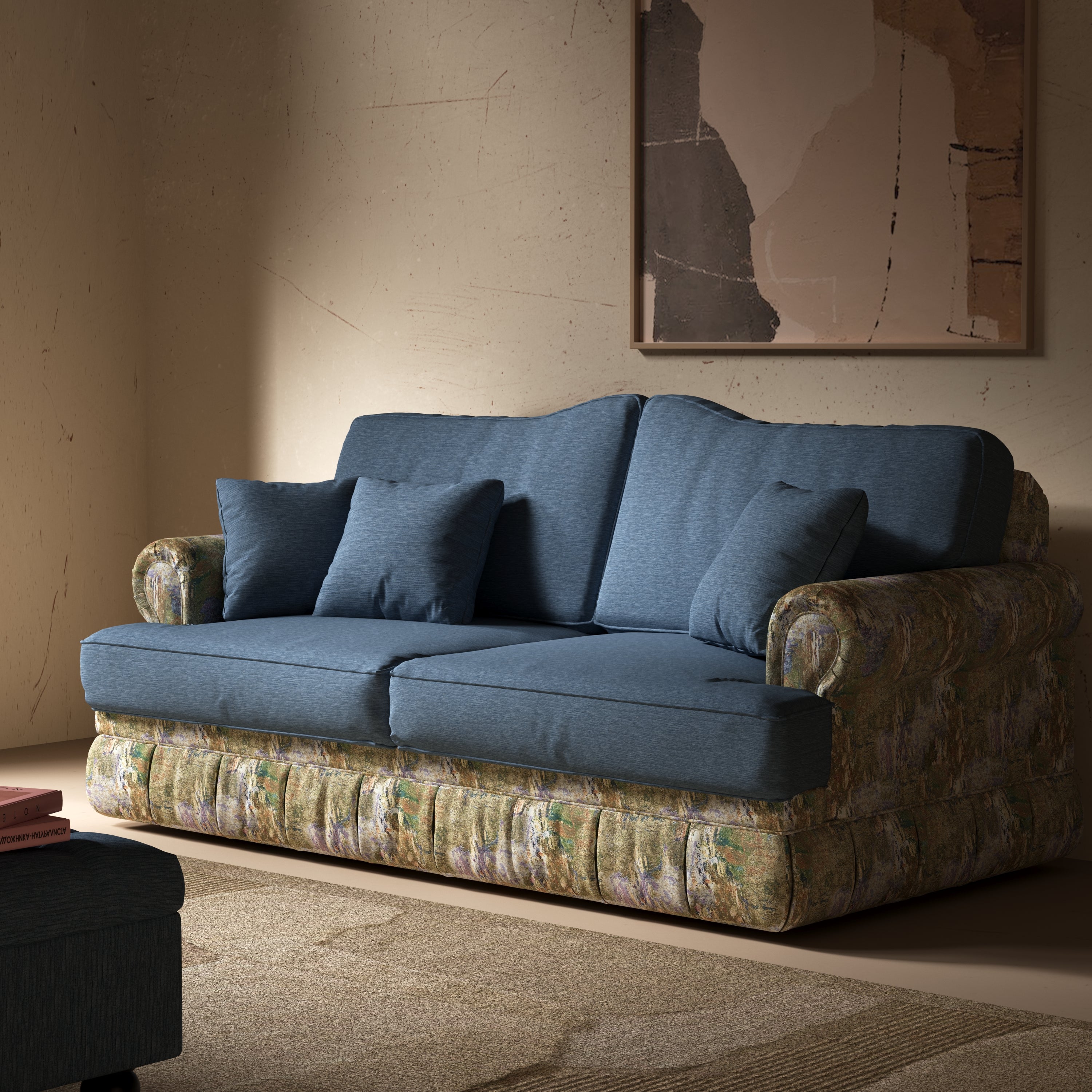 Cottonfy Heritage Plaid Skirted Sofa with Concealed Storage Drawers