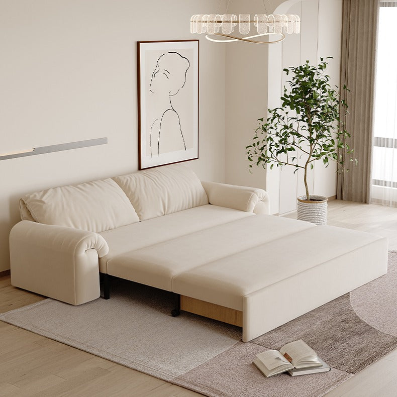 Cream Convertible Sleeper Sofa Bed with Drawers