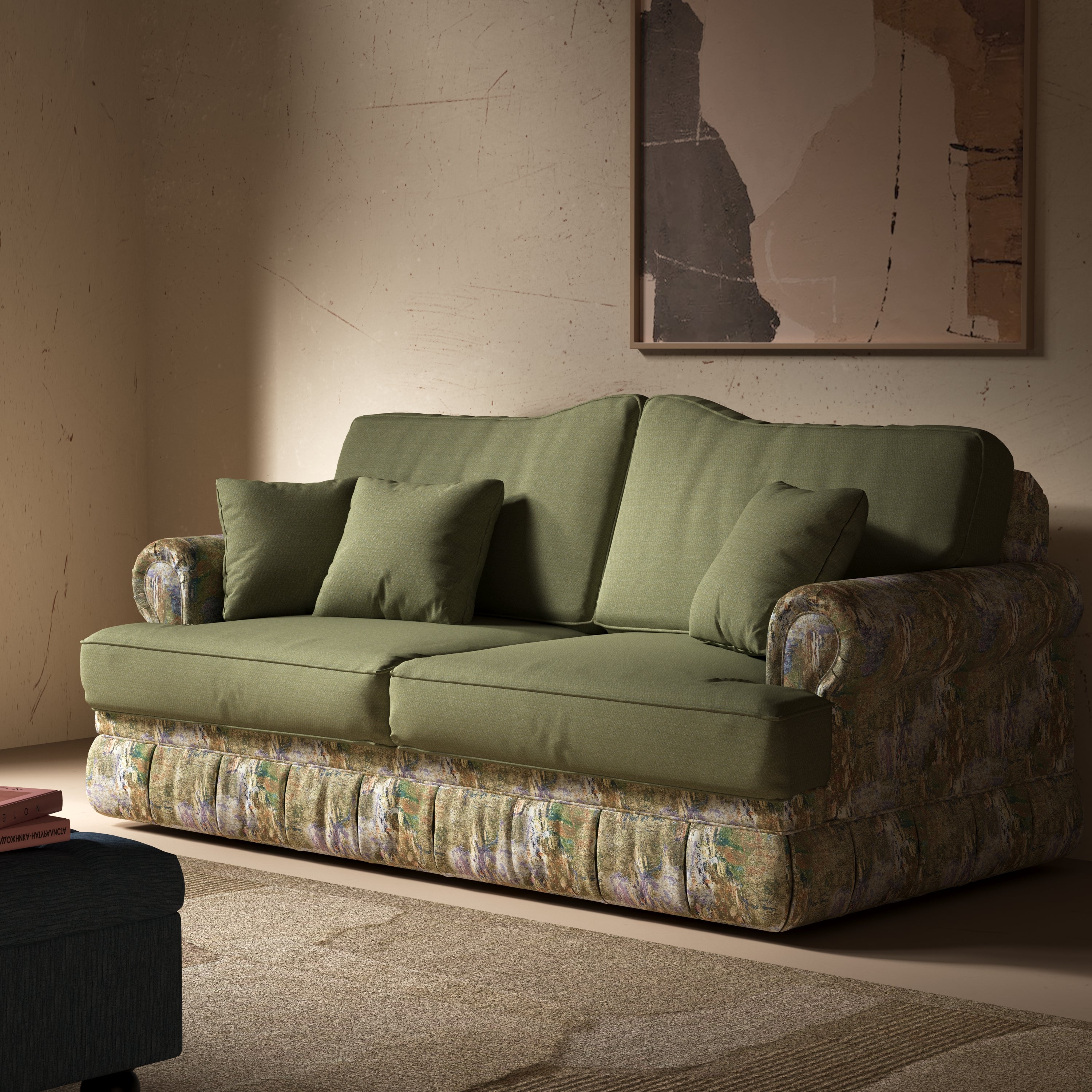 Cottonfy Heritage Plaid Skirted Sofa with Concealed Storage Drawers