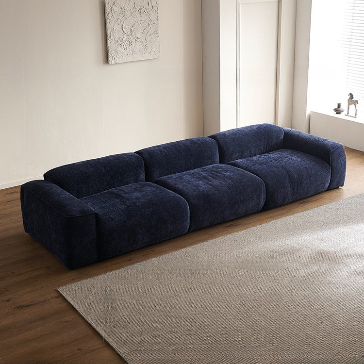 Tofu Block Vintage Chenille Fabric Sofa Stain Resistant Navy Blue