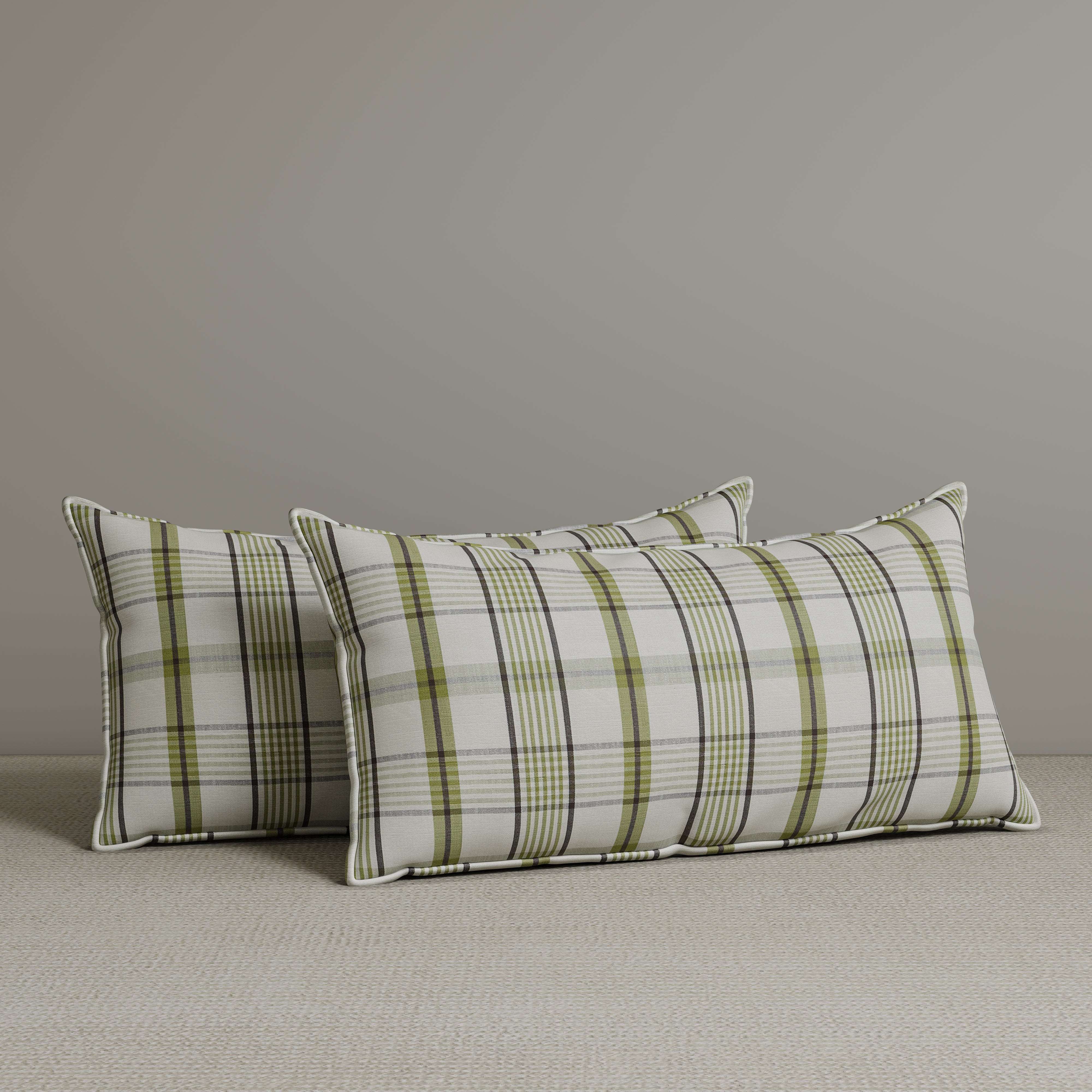 Exclusive Waist Cushion in Moss Green Checkered Cotton Linen, 56*27*12 CM