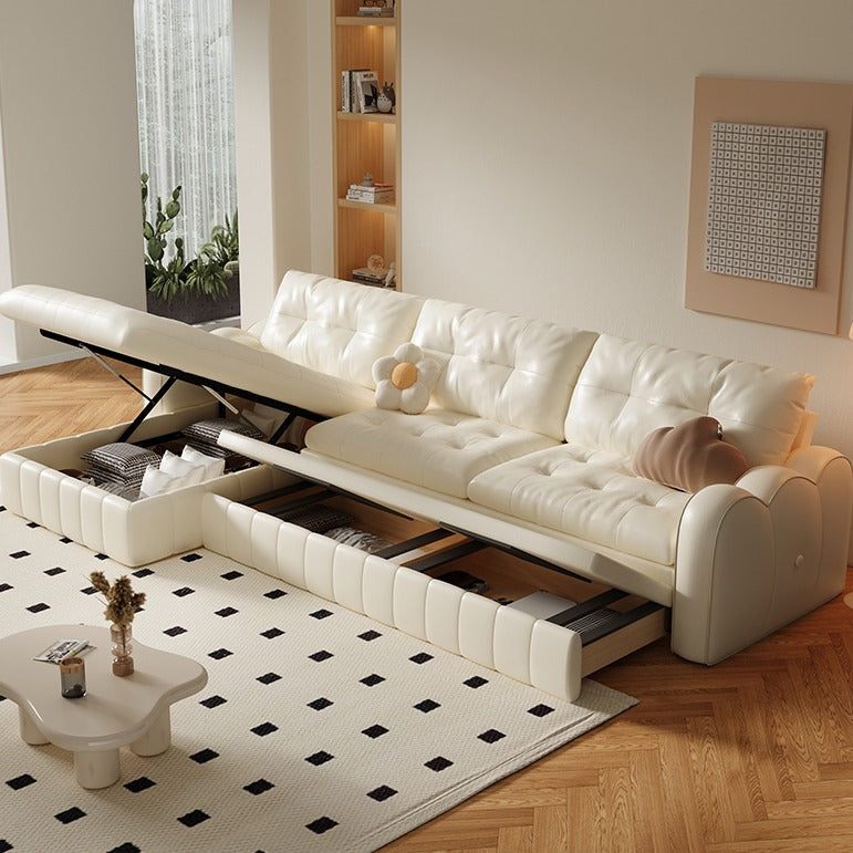 Cream Cloud Extendable L-Shape Corner Sofa Bed with Storage