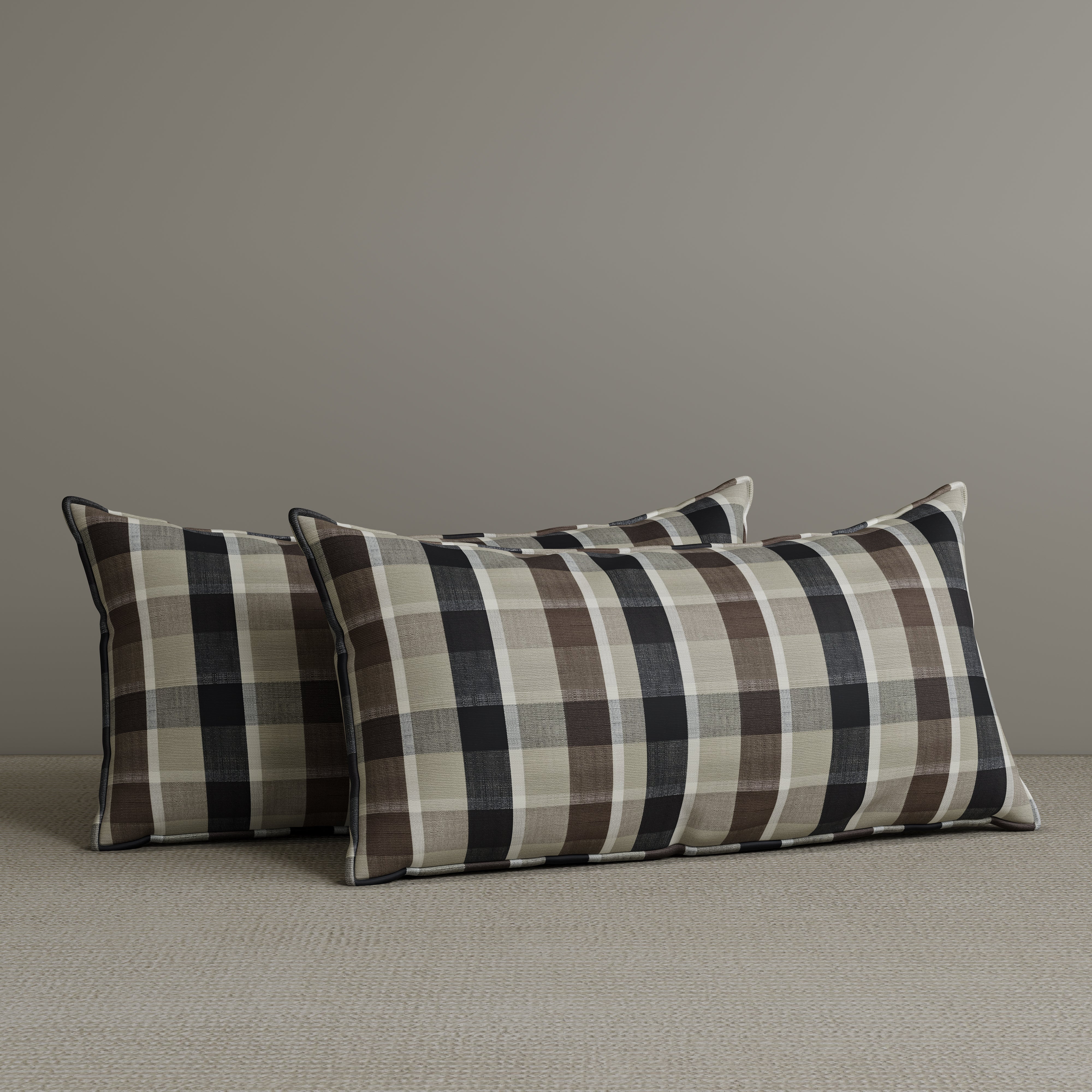Exclusive Waist Cushion in Mocha Brown Checkered Cotton Linen, 56*27*12 CM