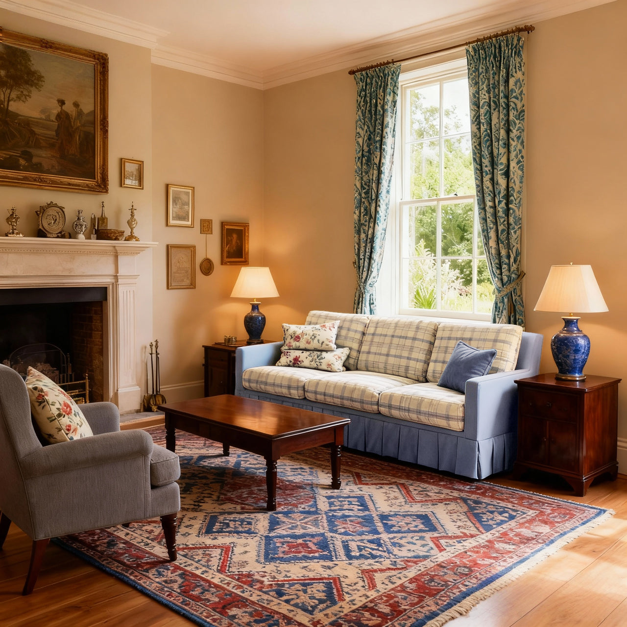 Cottonfy Country Check Sofa with Removable Skirted Covers