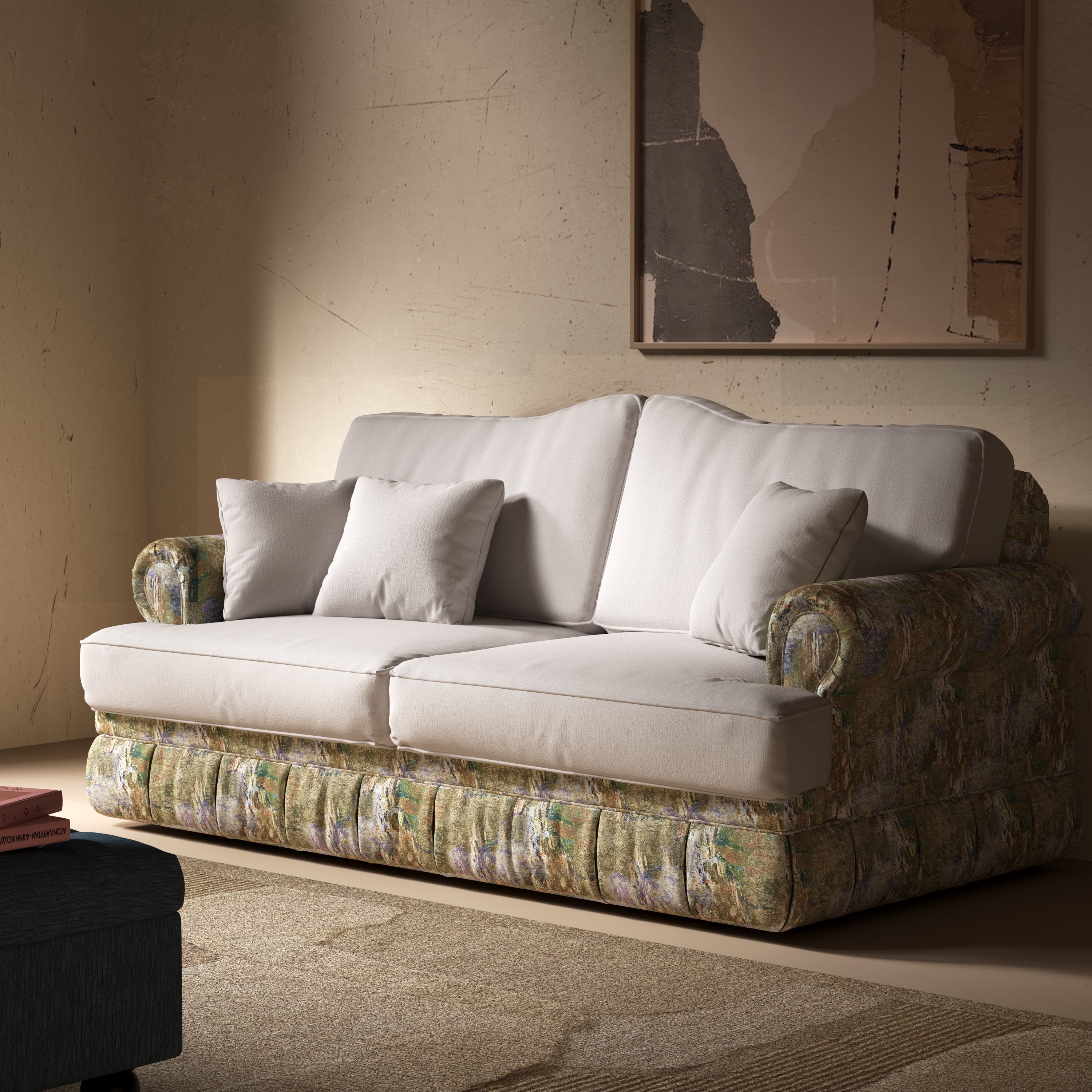 Cottonfy Heritage Plaid Skirted Sofa with Concealed Storage Drawers