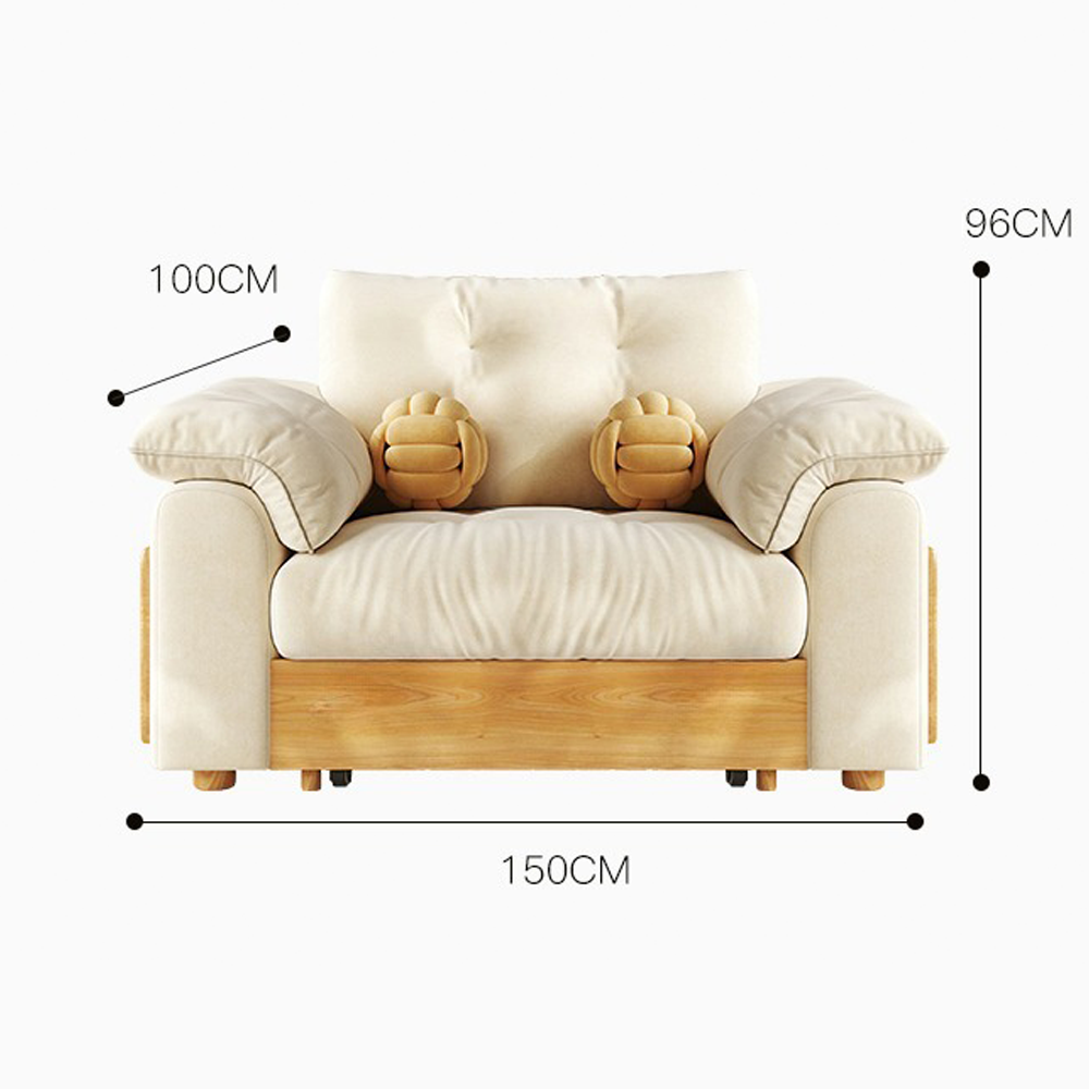 Solid Wood Folding Sofa Bed with Sleeper Chaise