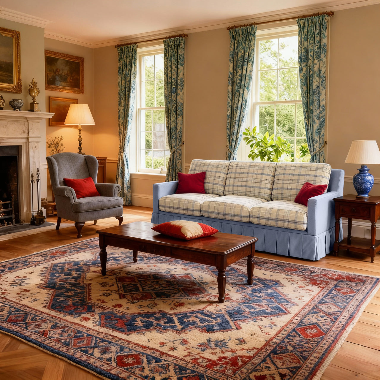 Cottonfy Country Check Sofa with Removable Skirted Covers