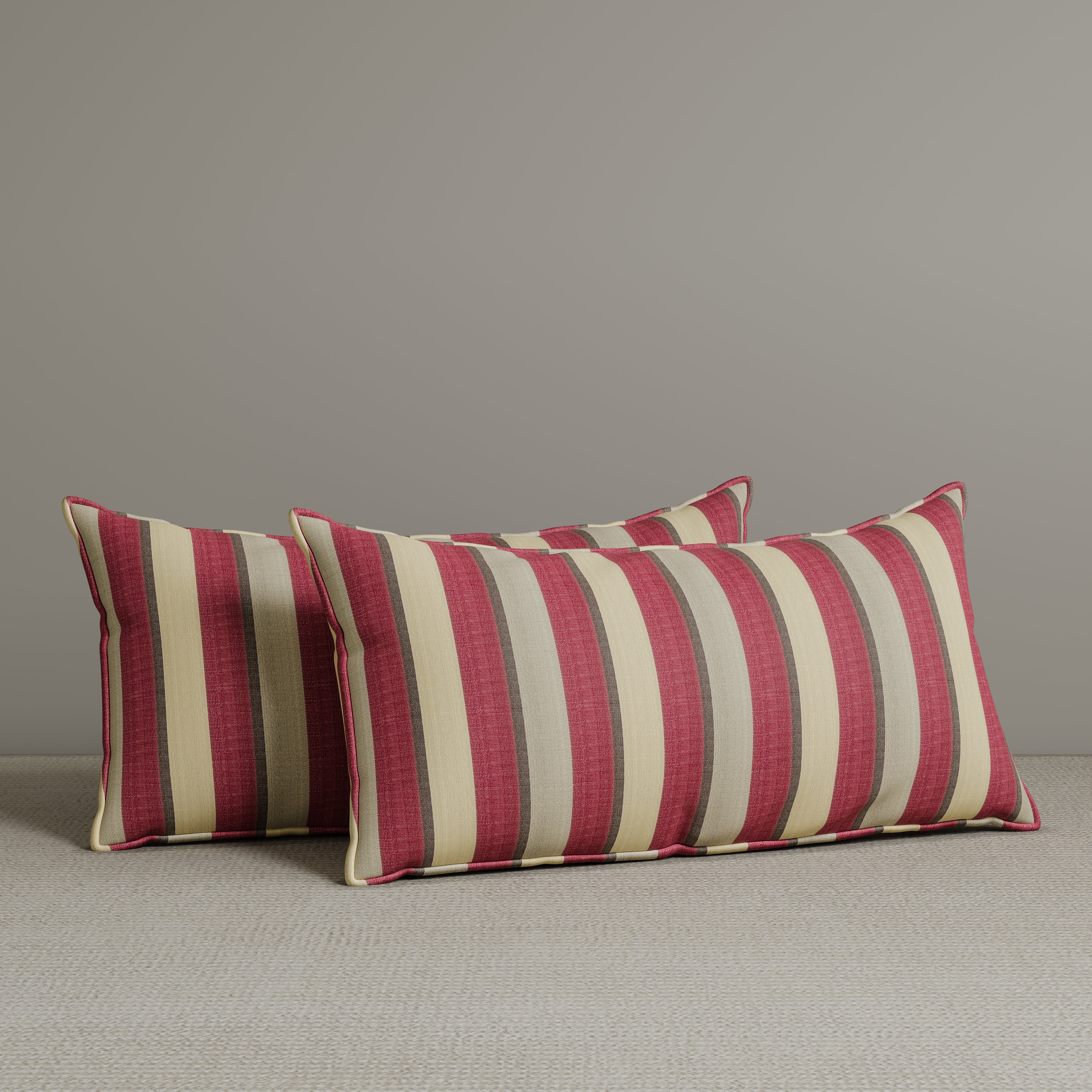 Exclusive Waist Cushion in Red Striped Cotton Linen, 56*27*12 CM