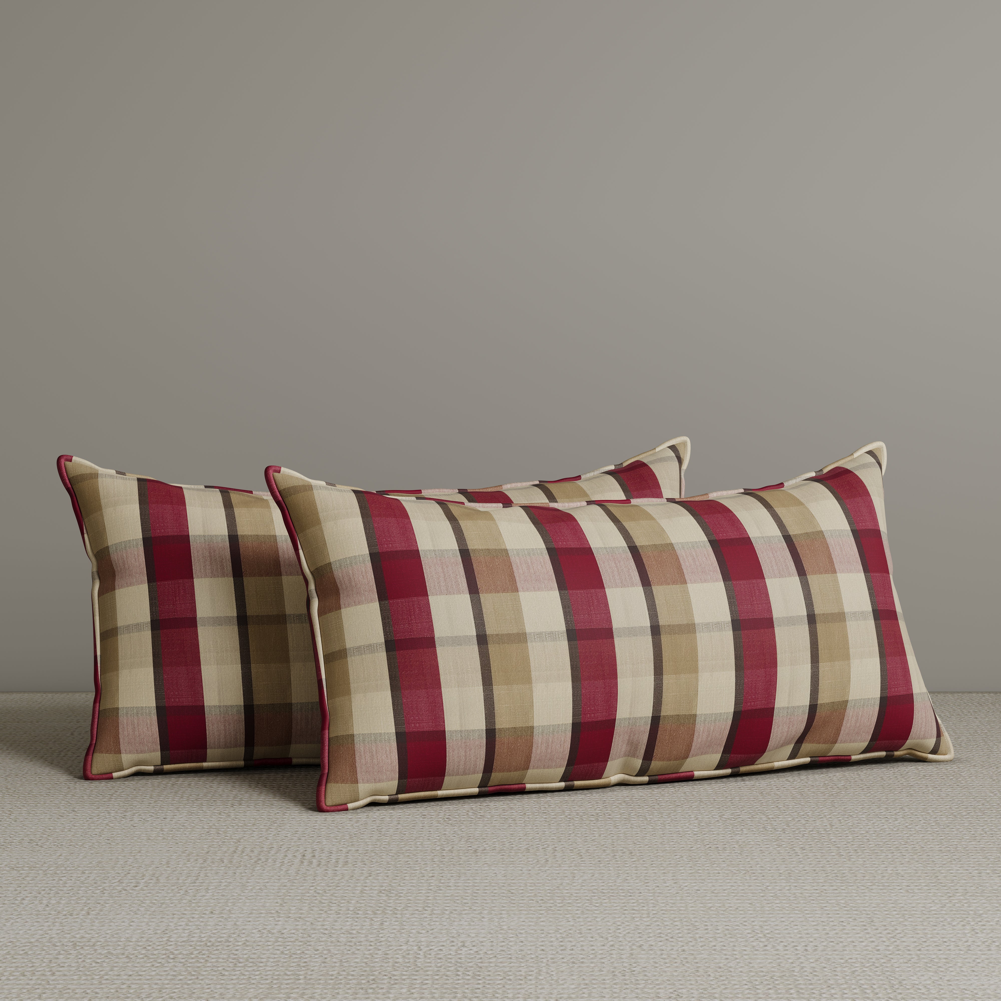Exclusive Waist Cushion in Red Checkered Cotton Linen, 56*27*12 CM