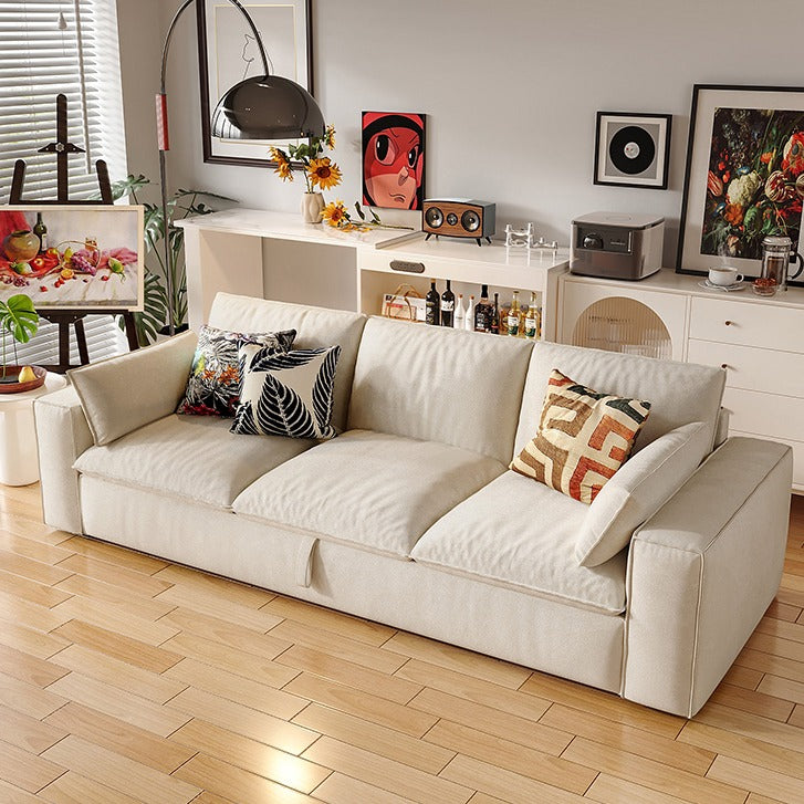 Creamy Tofu Block Pullout Sofa Bed with Storage