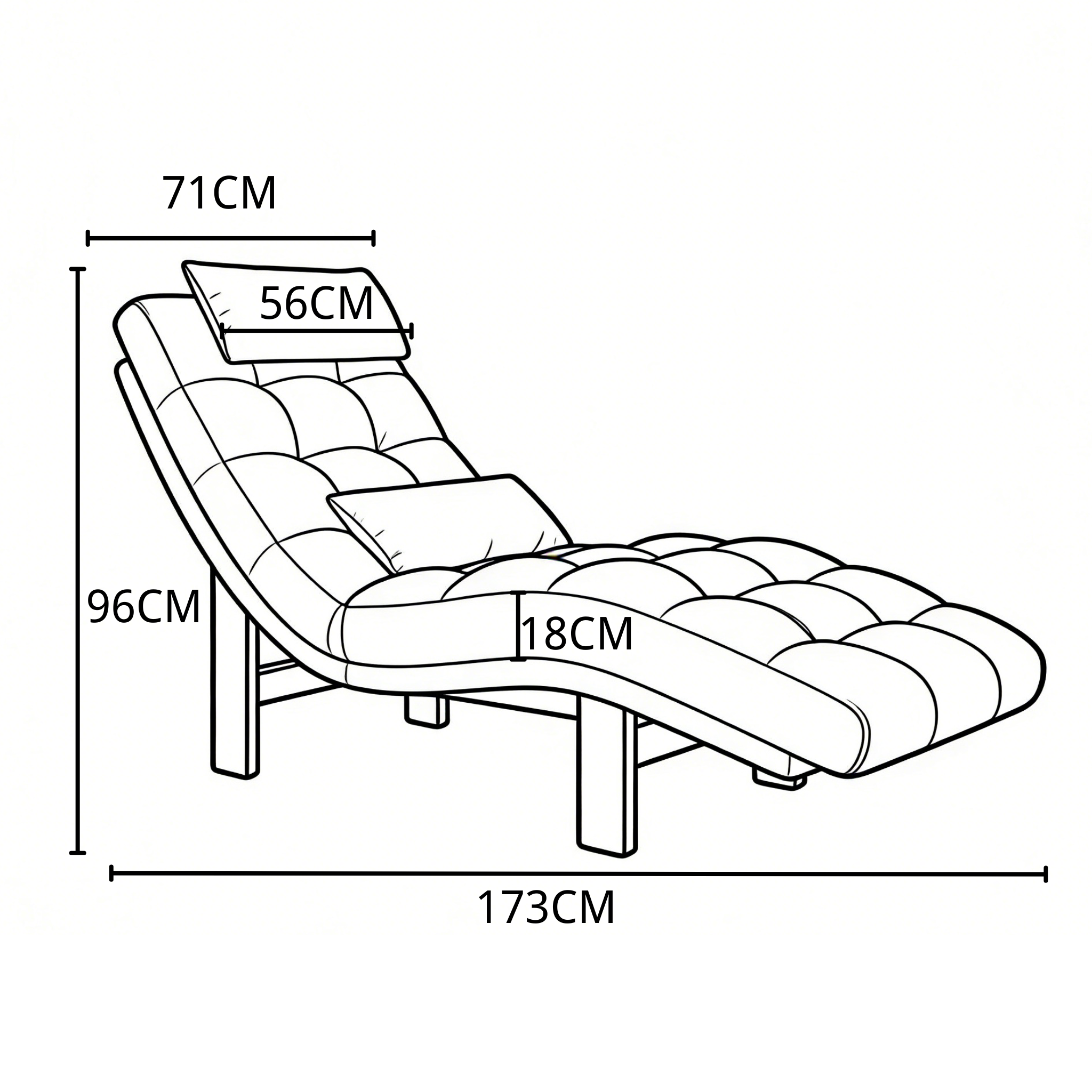 Modern Ergonomic Corduroy Chaise Lounge with Natural Wooden Frame