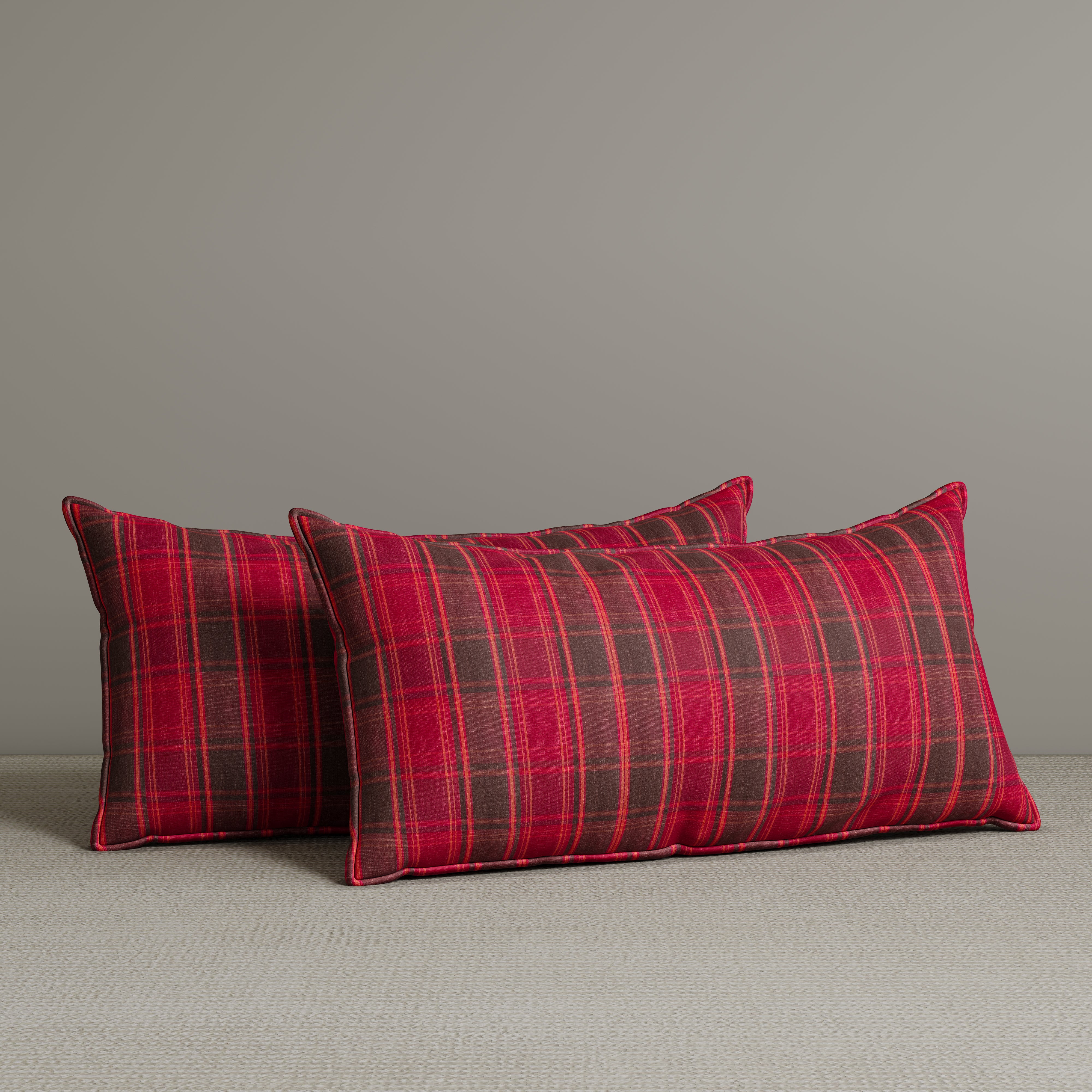 Exclusive Waist Cushion in Garnet Red Checkered Cotton Linen, 56*27*12 CM