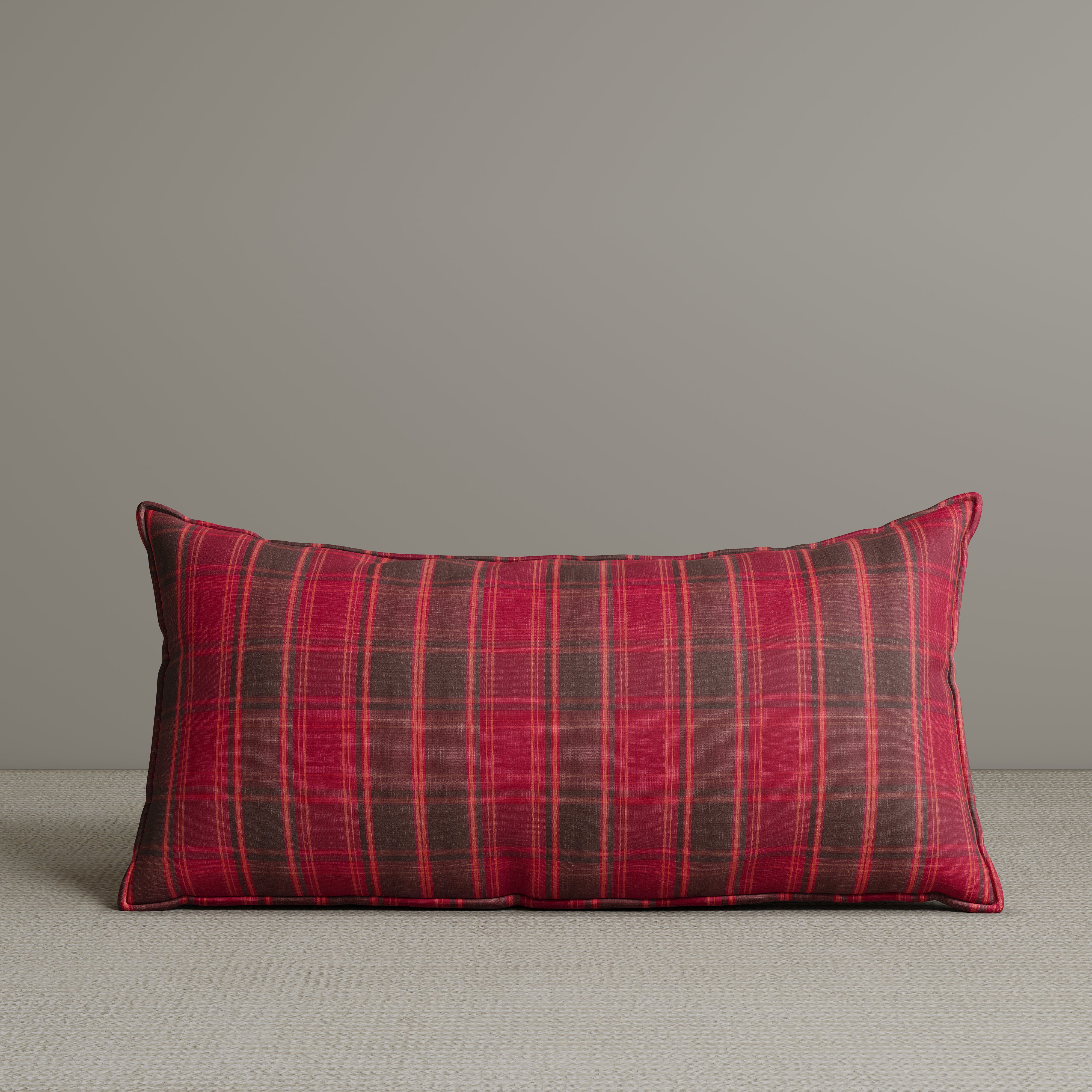Exclusive Waist Cushion in Garnet Red Checkered Cotton Linen, 56*27*12 CM