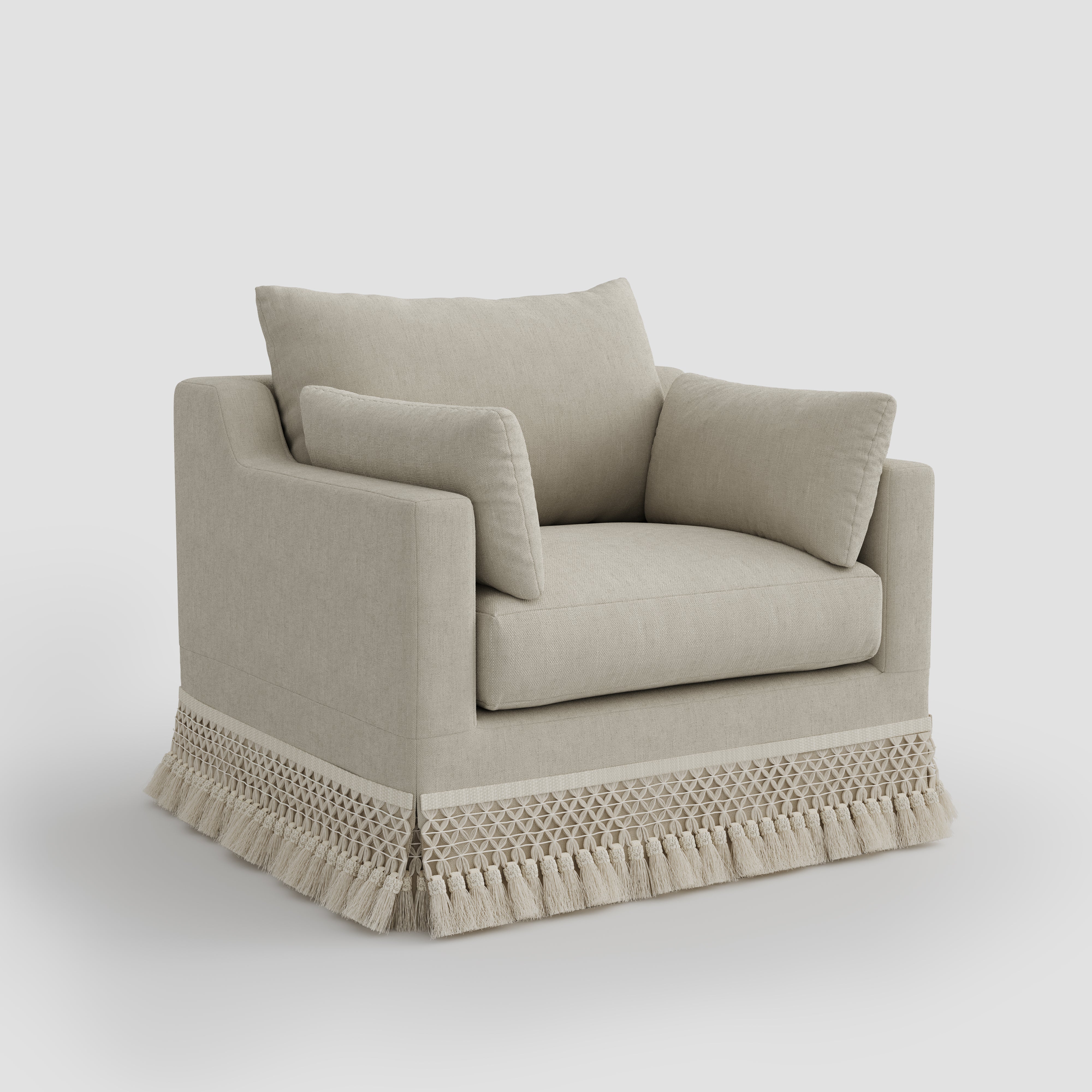 Cottonfy Cotton-Linen Washable Fringe 2 Seater Sofa